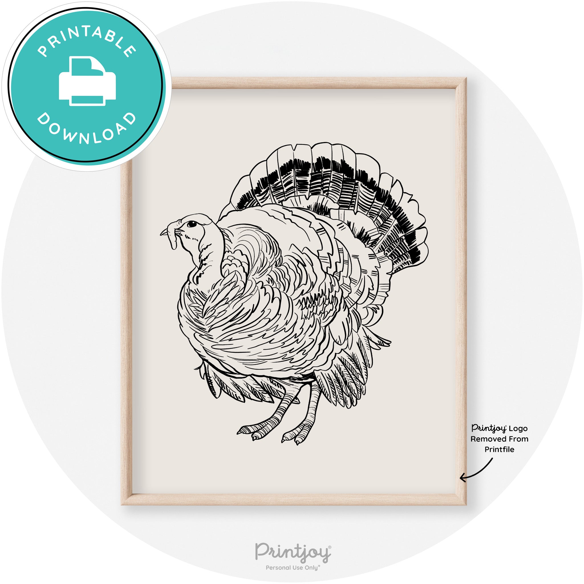 Turkey Drawing Thanksgiving Transitional Wall Art Decor Free Printable