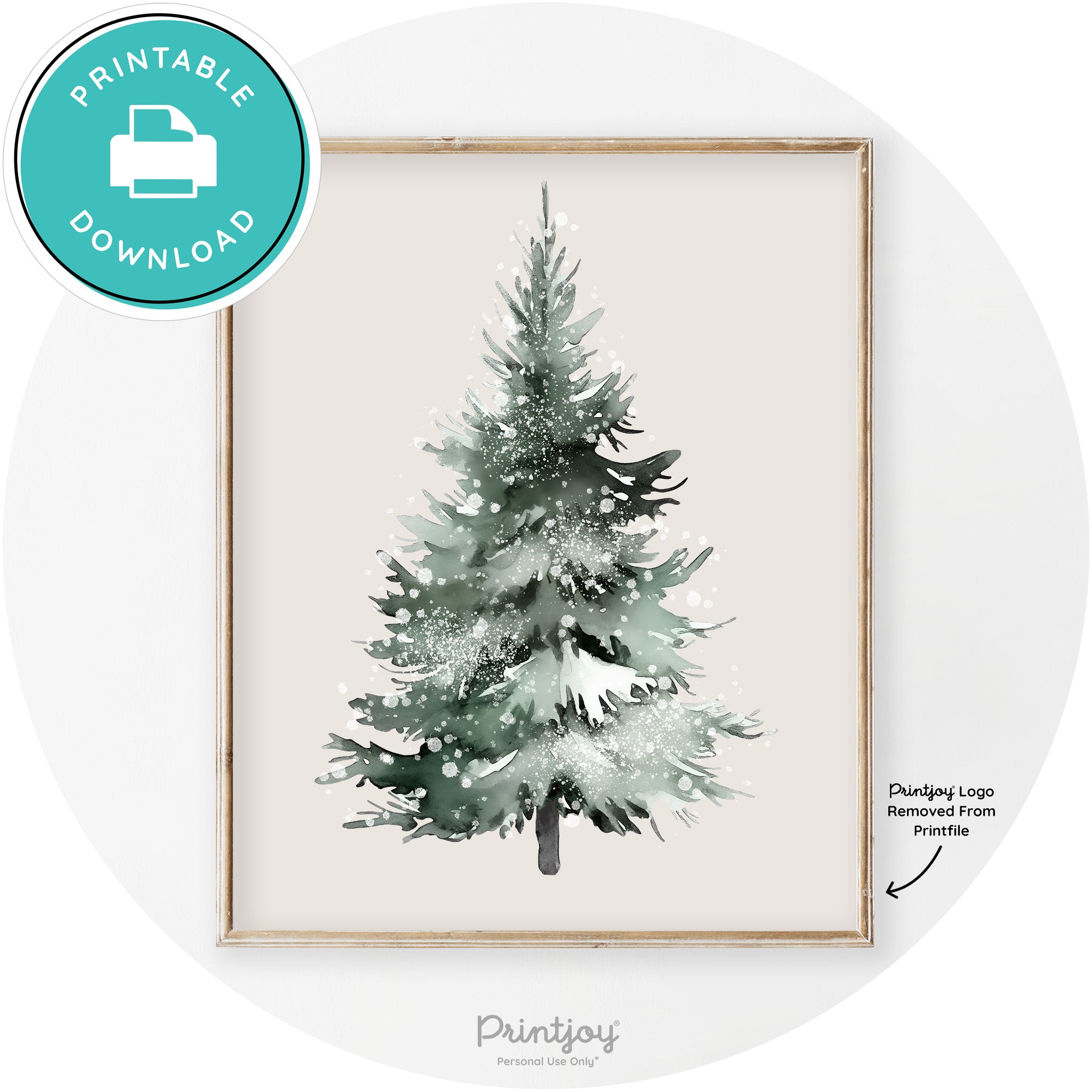 Snowy Christmas Tree Watercolor Transitional Wall Art Free Printable - Printjoy