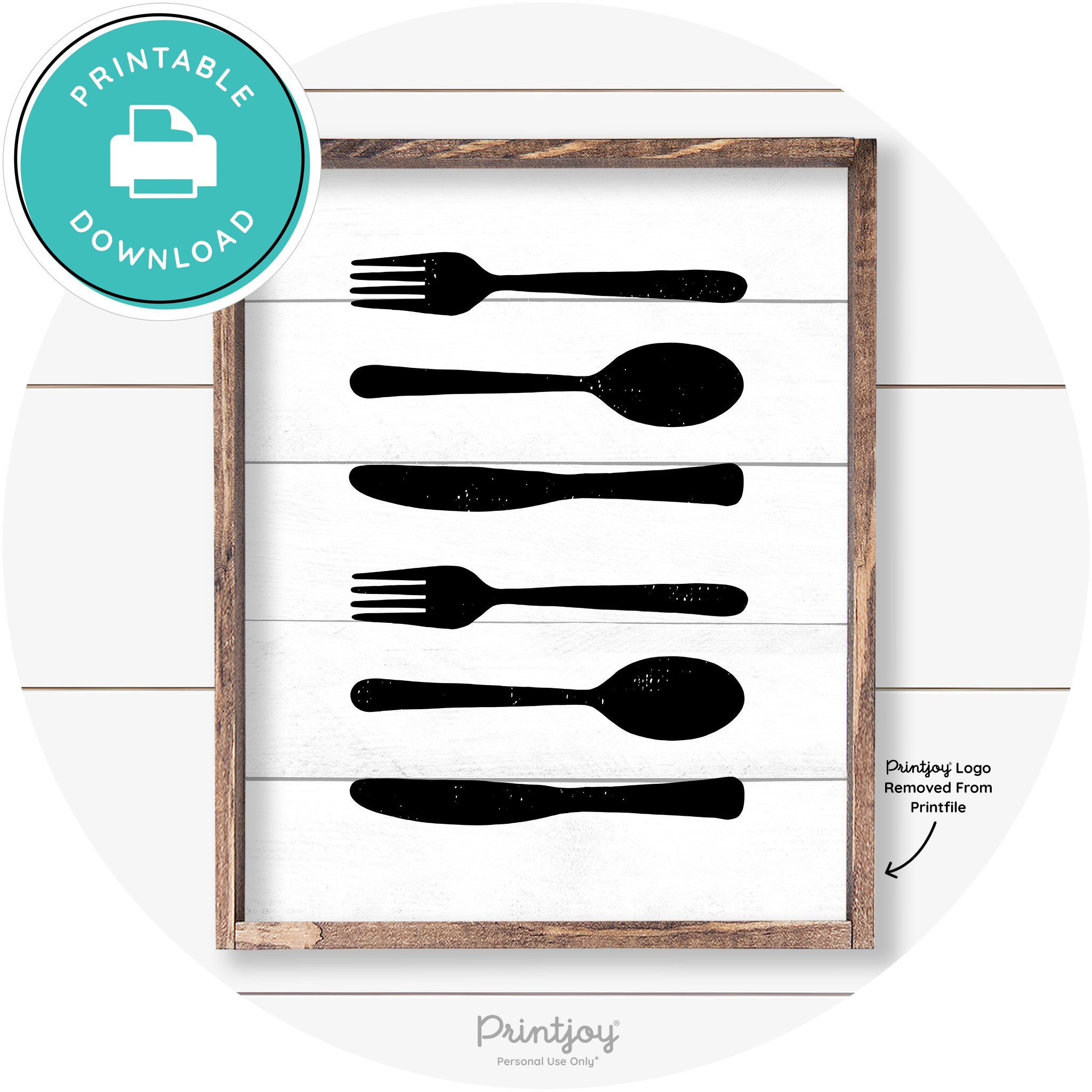 Fork Spoon Knife Pattern Farmhouse Kitchen Wall Art Free Printable