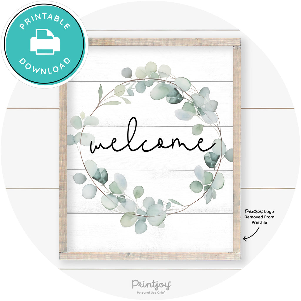 Welcome Watercolor Eucalyptus Wreath Farmhouse Art Free Printable