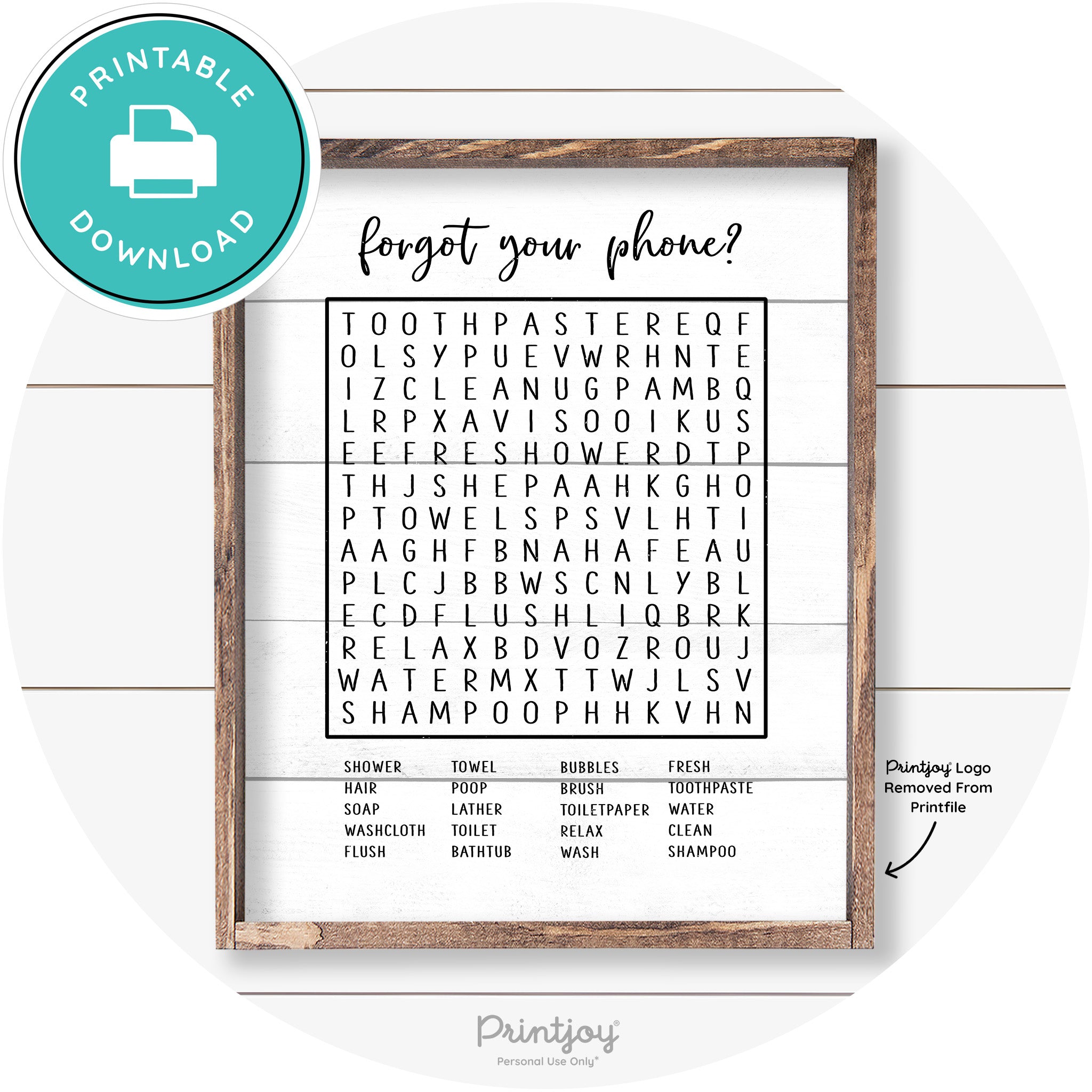 Forgot Your Phone Word Search Funny Bathroom Art Free Printable