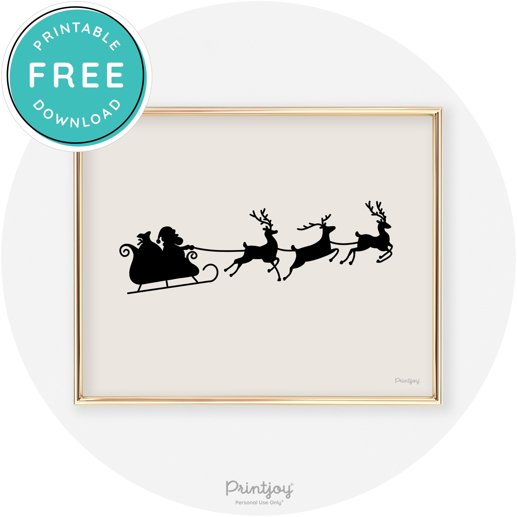 Santa Sleigh Reindeer Silhouette Cute Chic Wall Art Free Printable