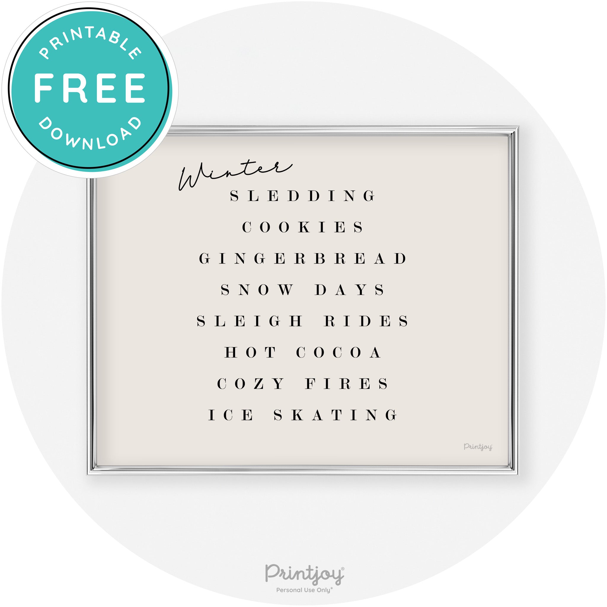 Winter Favorite Things Modern Chic Wall Art Decor Free Printable
