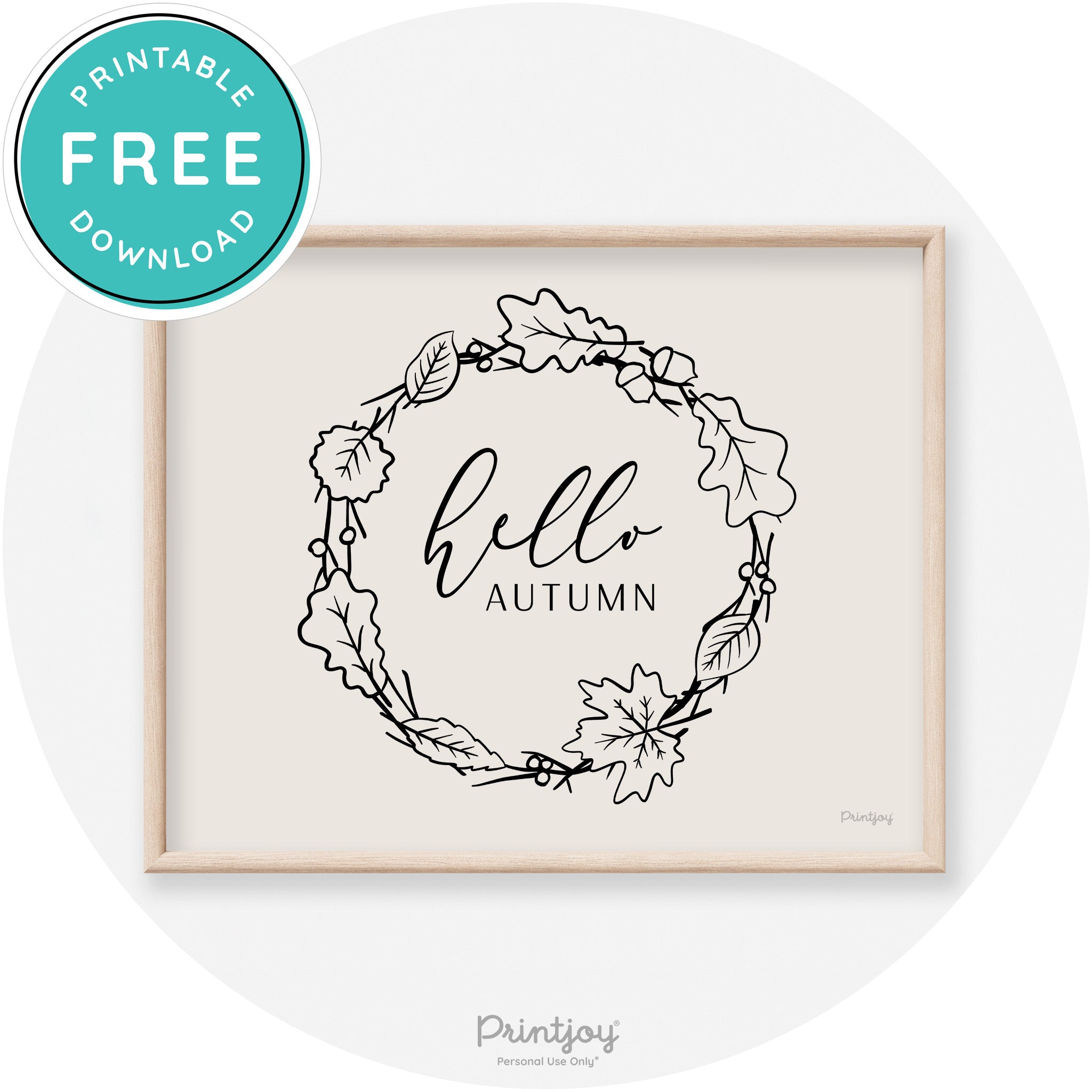 Hello Autumn Fall Wreath Transitional Decor Wall Art Free Printable - Printjoy