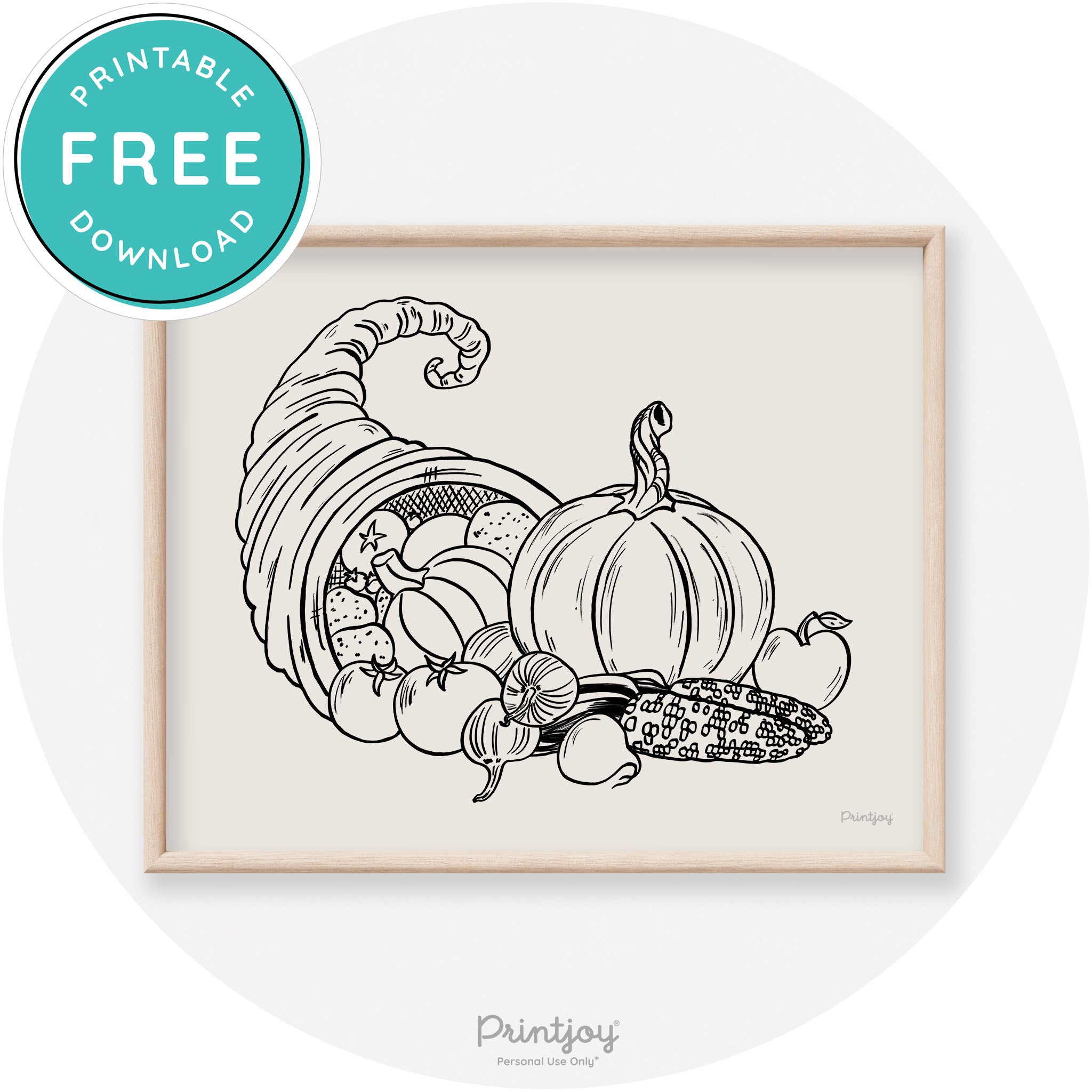Cornucopia Drawing Thanksgiving Transitional Wall Art Free Printable