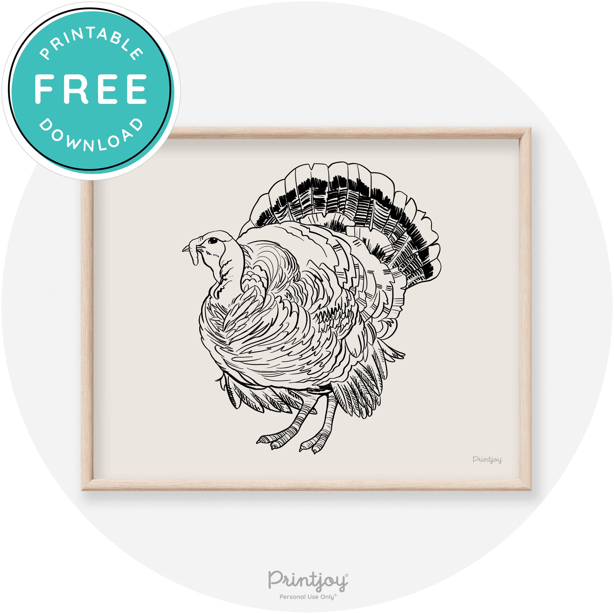 Turkey Drawing Thanksgiving Transitional Wall Art Decor Free Printable