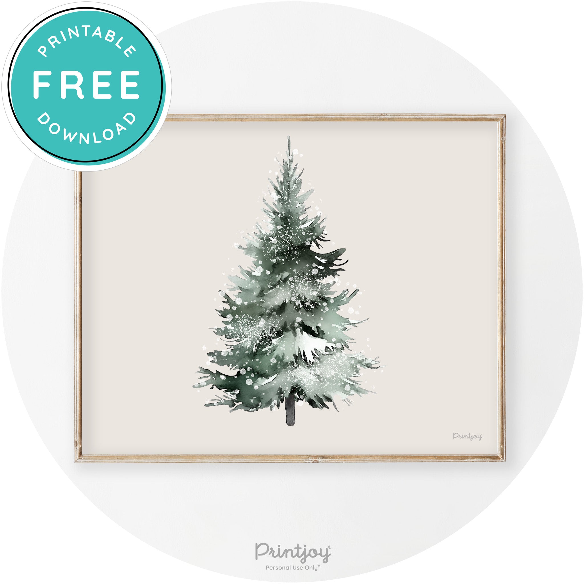 Snowy Christmas Tree Watercolor Transitional Wall Art Free Printable - Printjoy