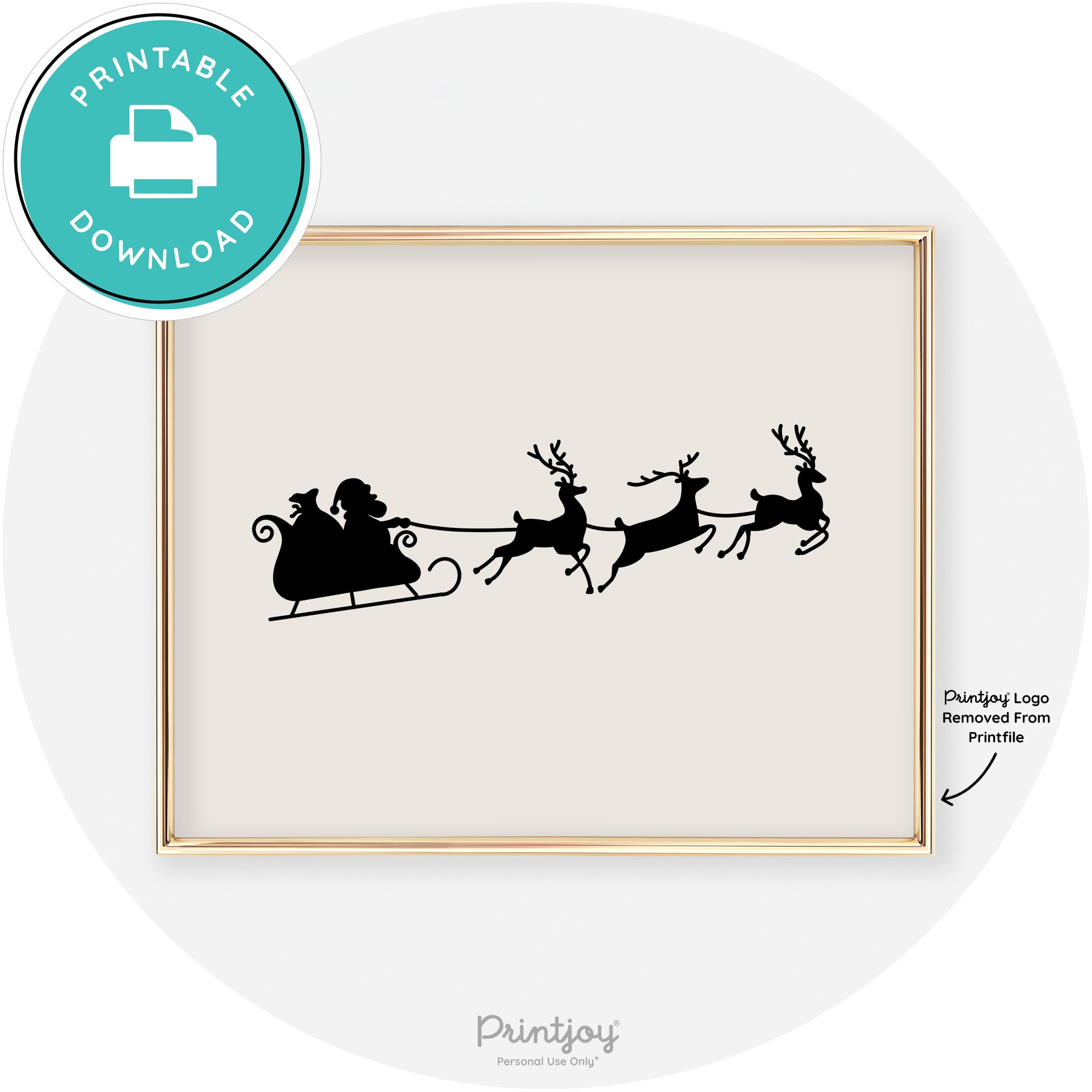 Santa Sleigh Reindeer Silhouette Cute Chic Wall Art Free Printable