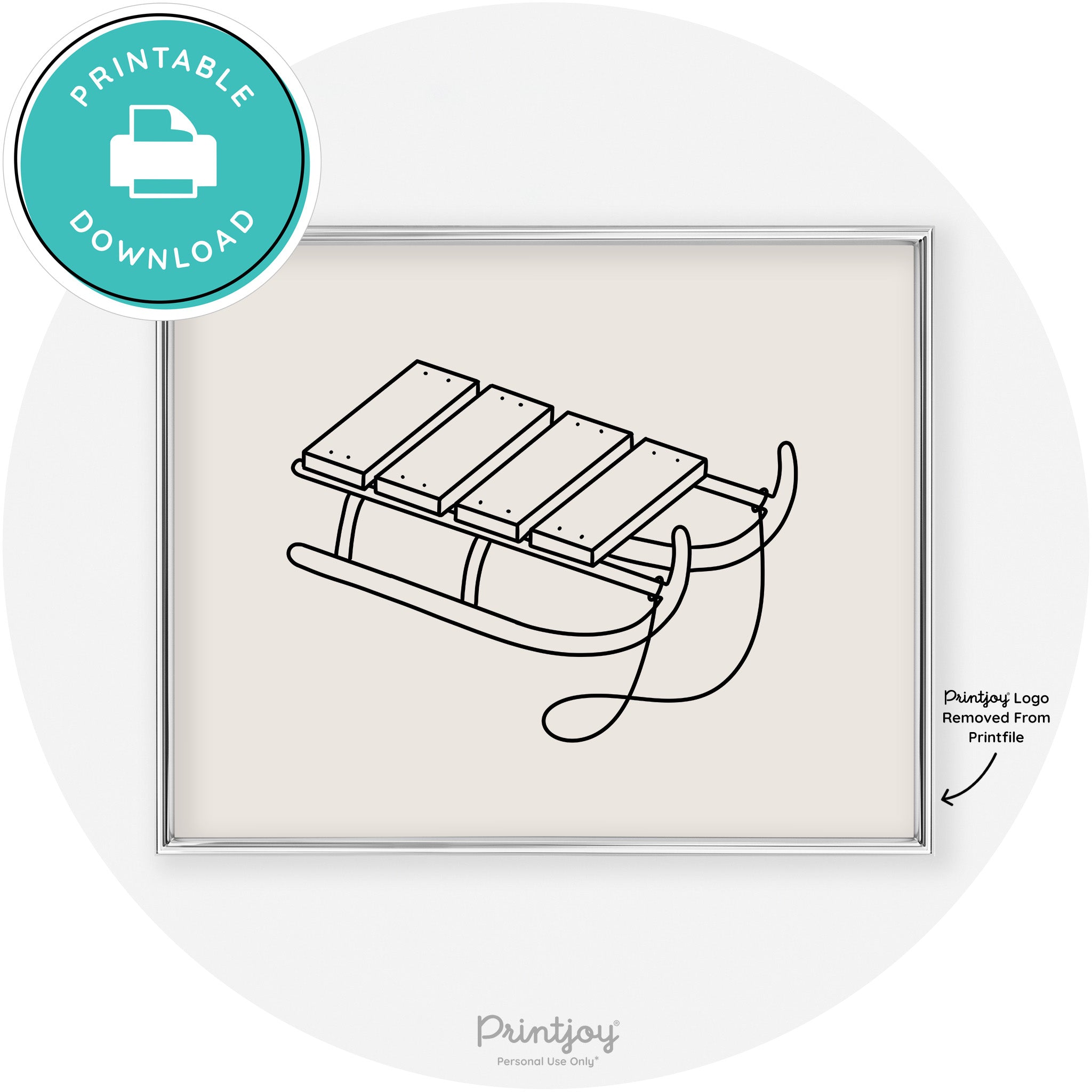 Sled Line Art Cute Simple Winter Chic Wall Art Decor Free Printable - Printjoy