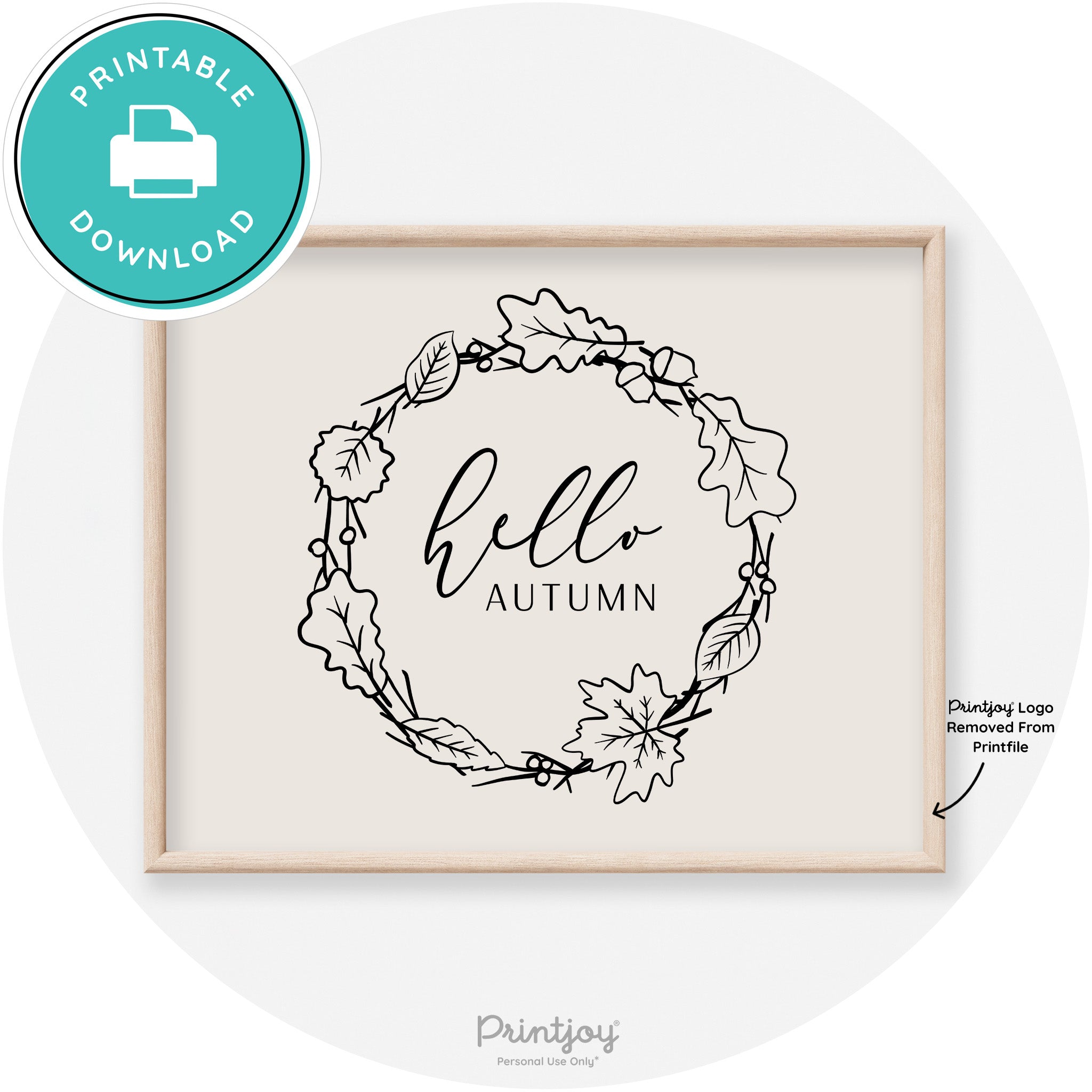 Hello Autumn Fall Wreath Transitional Decor Wall Art Free Printable - Printjoy
