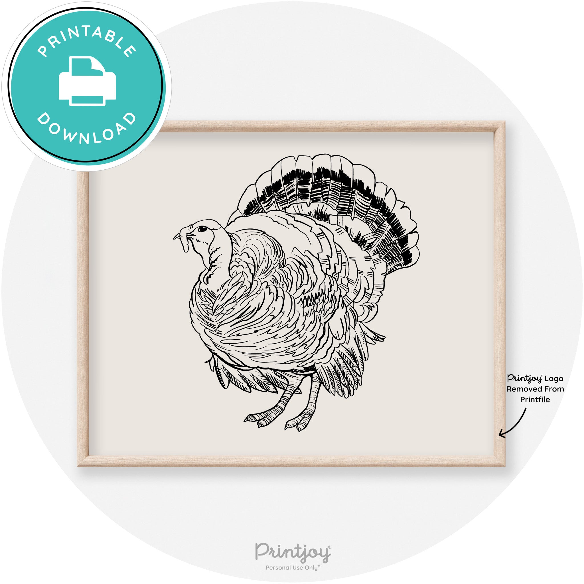 Turkey Drawing Thanksgiving Transitional Wall Art Decor Free Printable