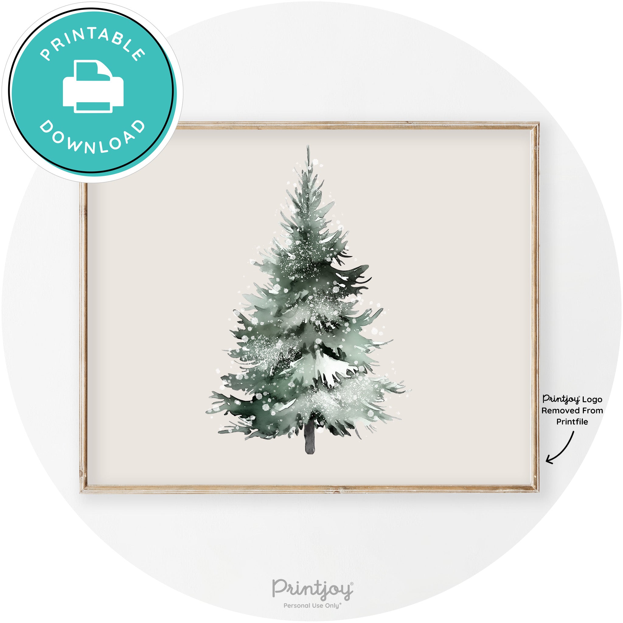 Snowy Christmas Tree Watercolor Transitional Wall Art Free Printable - Printjoy
