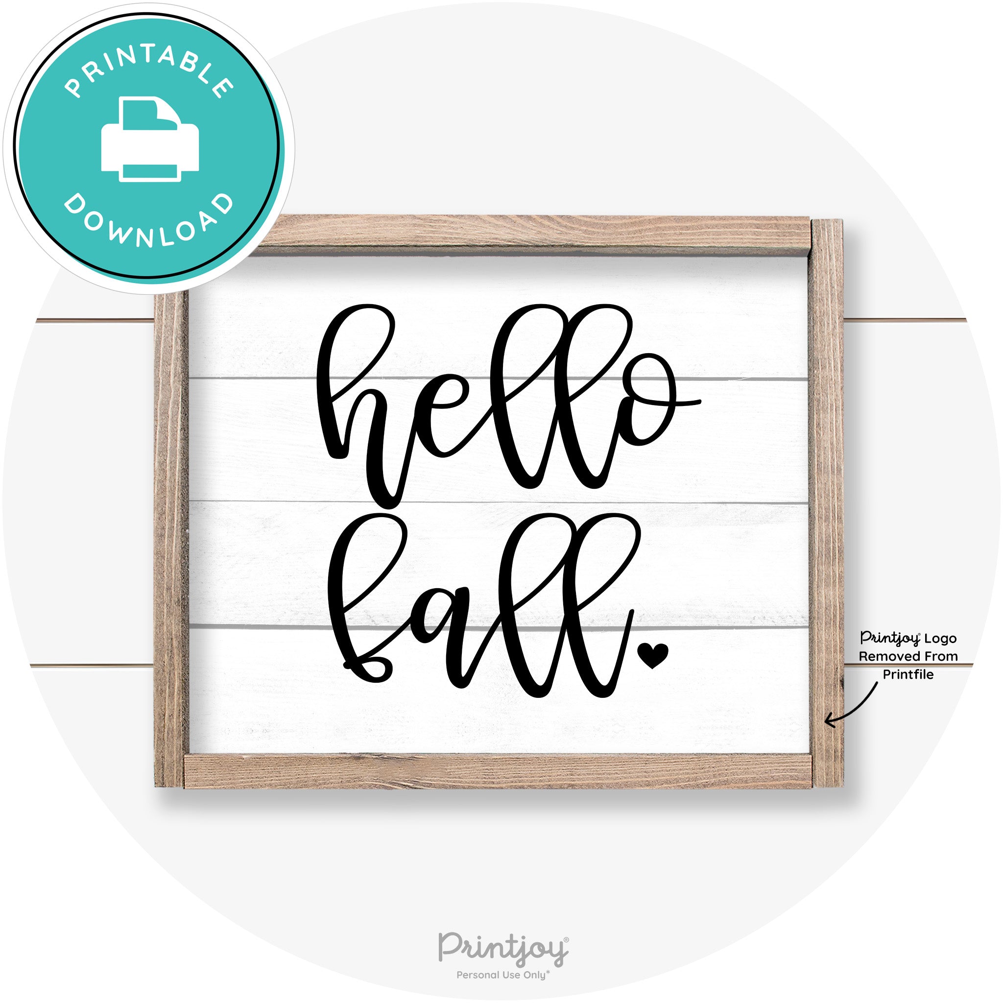 Hello Fall Heart Cute Cursive Farmhouse Wall Art Decor Free Printable