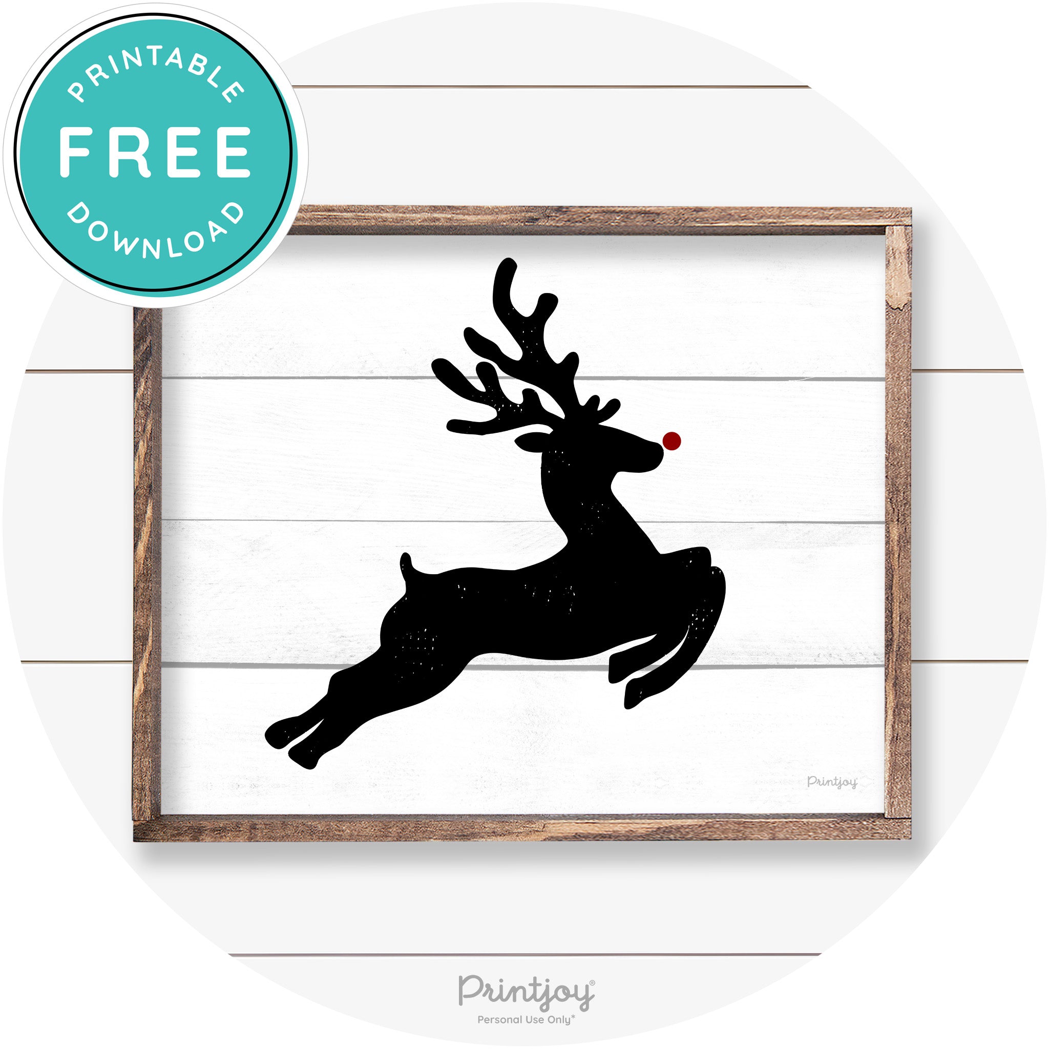 Flying Reindeer Silhouette Christmas Farmhouse Wall Art Free Printable - Printjoy