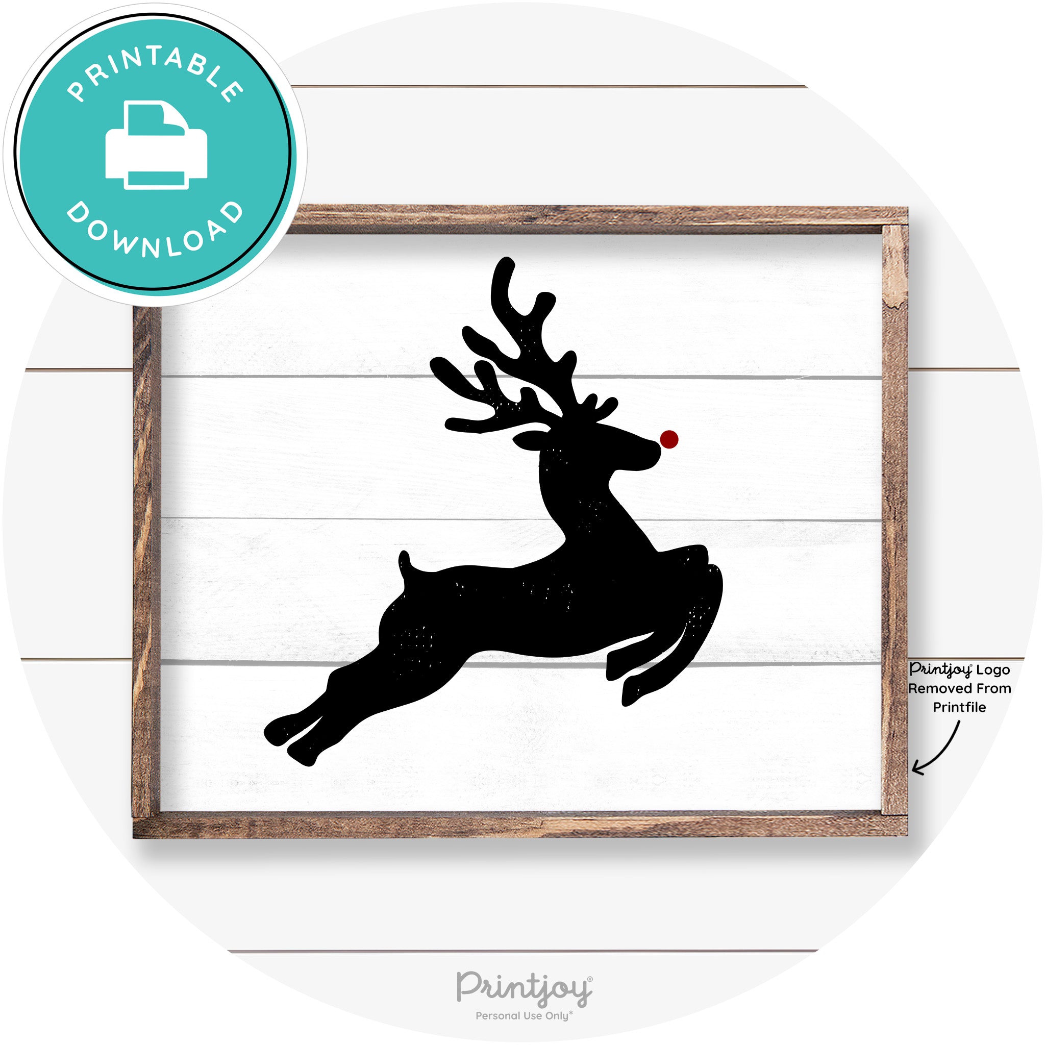 Flying Reindeer Silhouette Christmas Farmhouse Wall Art Free Printable - Printjoy