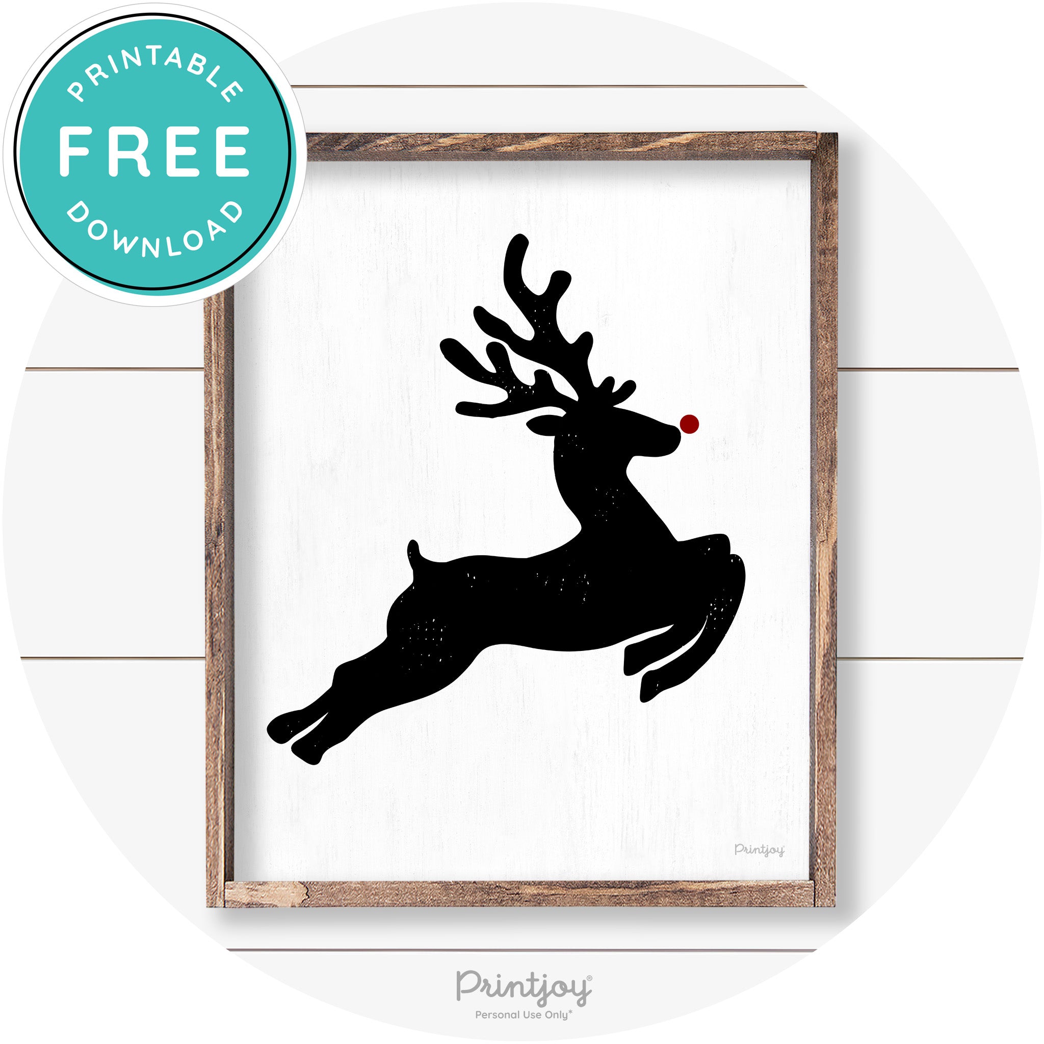 Flying Reindeer Silhouette Christmas Farmhouse Wall Art Free Printable - Printjoy