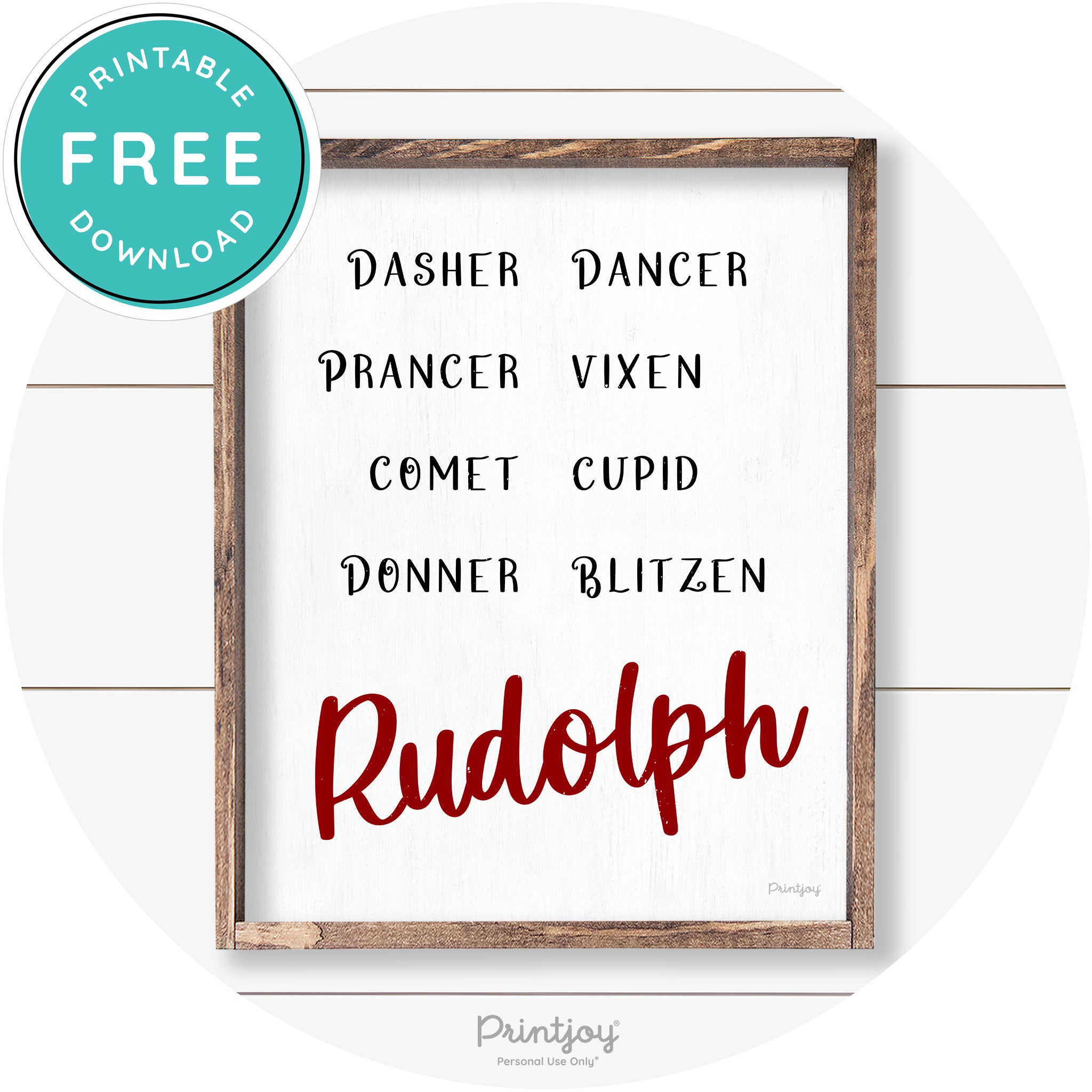 Rudolph Reindeer Christmas Farmhouse Wall Art Decor Free Printable