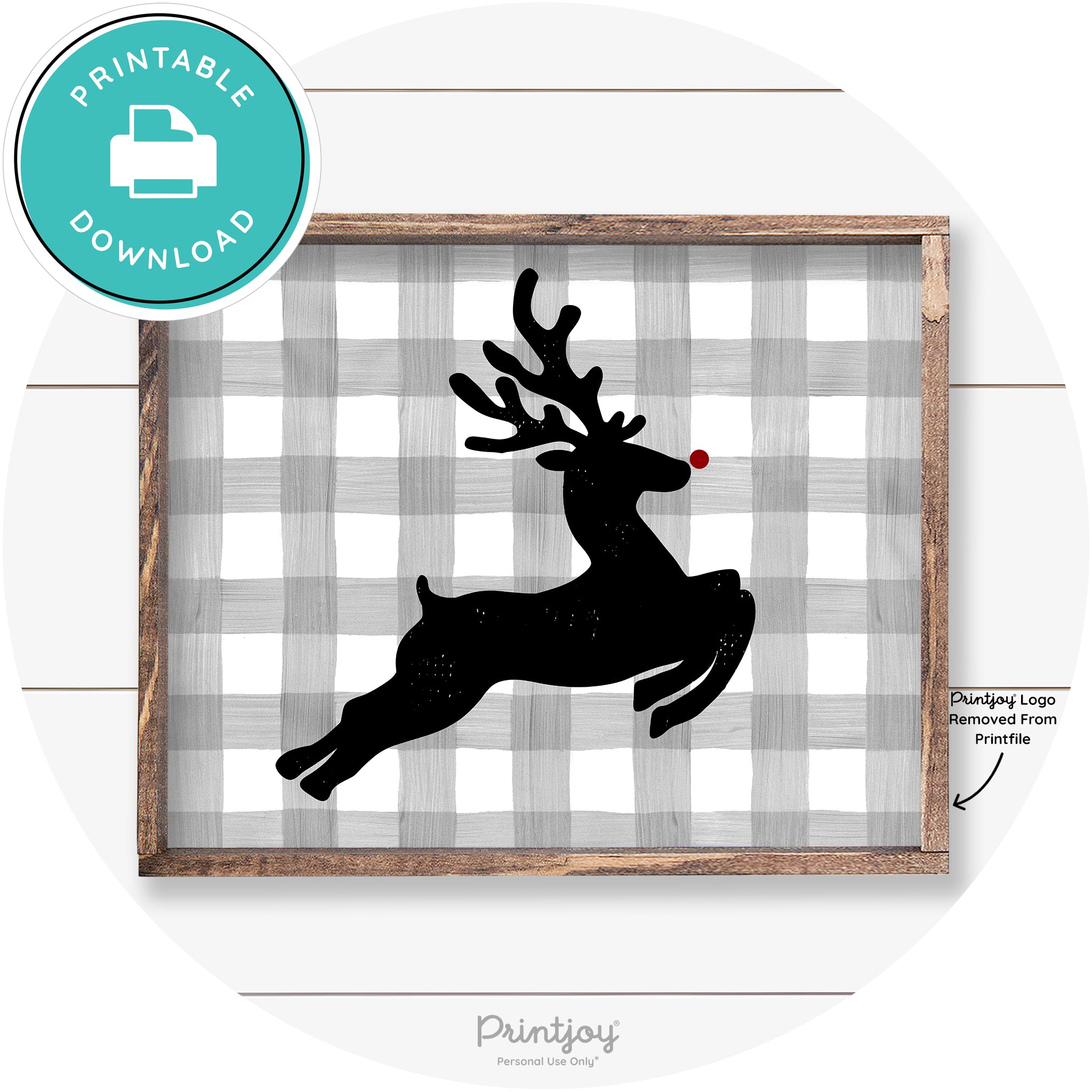 Flying Reindeer Silhouette Christmas Farmhouse Wall Art Free Printable - Printjoy