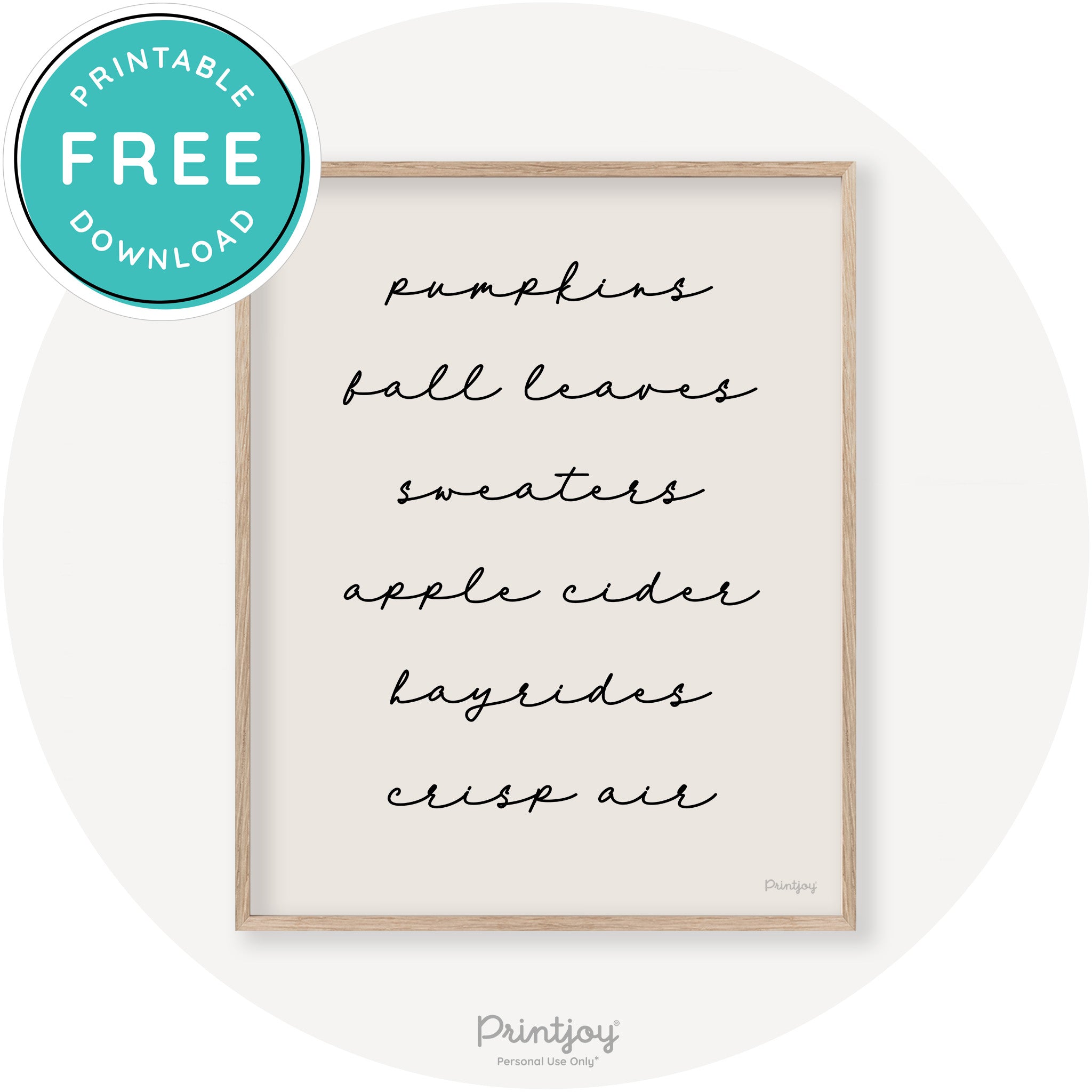 Fall Favorite Things Cute Modern Chic Decor Wall Art Printable