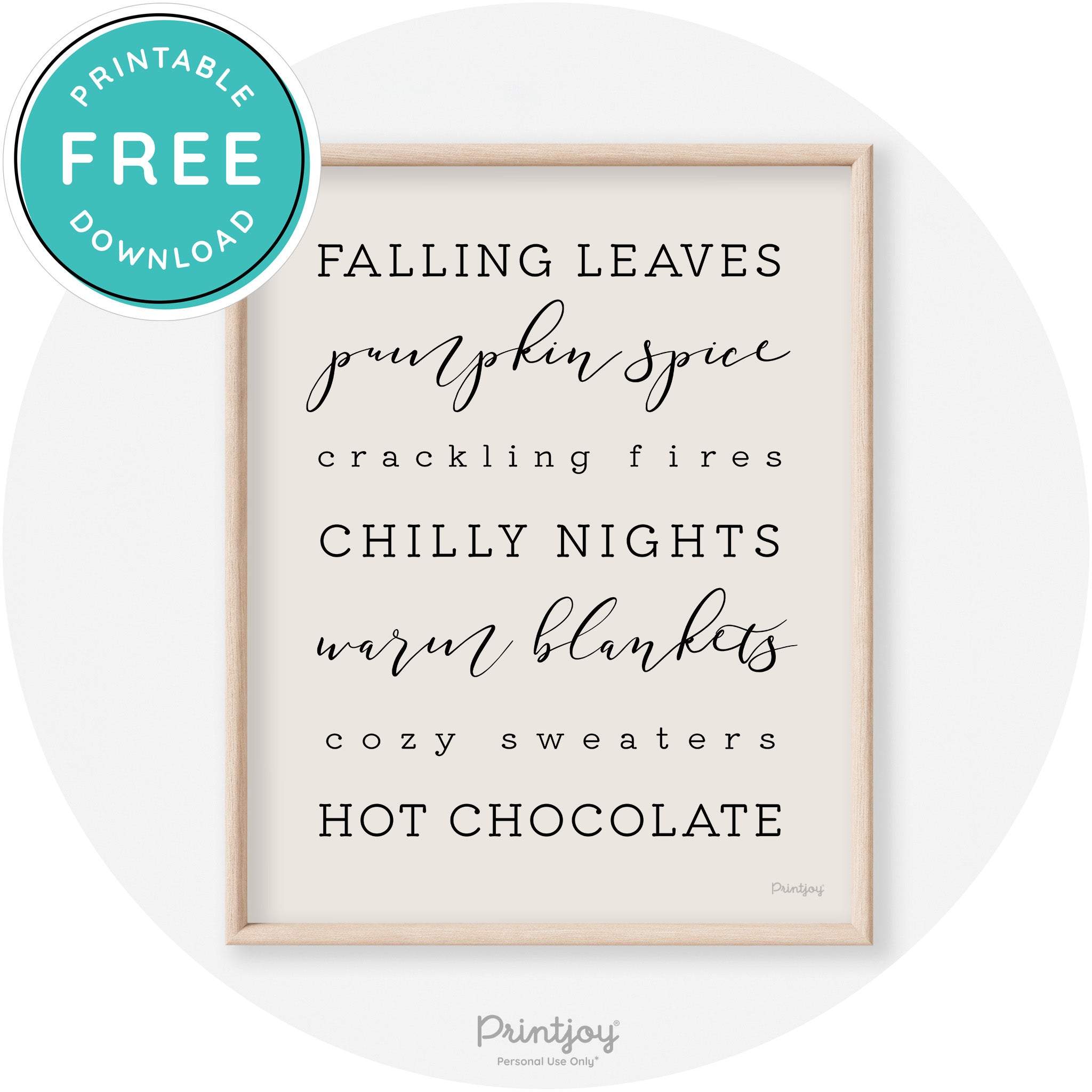 Fall Favorite Things Modern Transitional Decor Wall Art Printable
