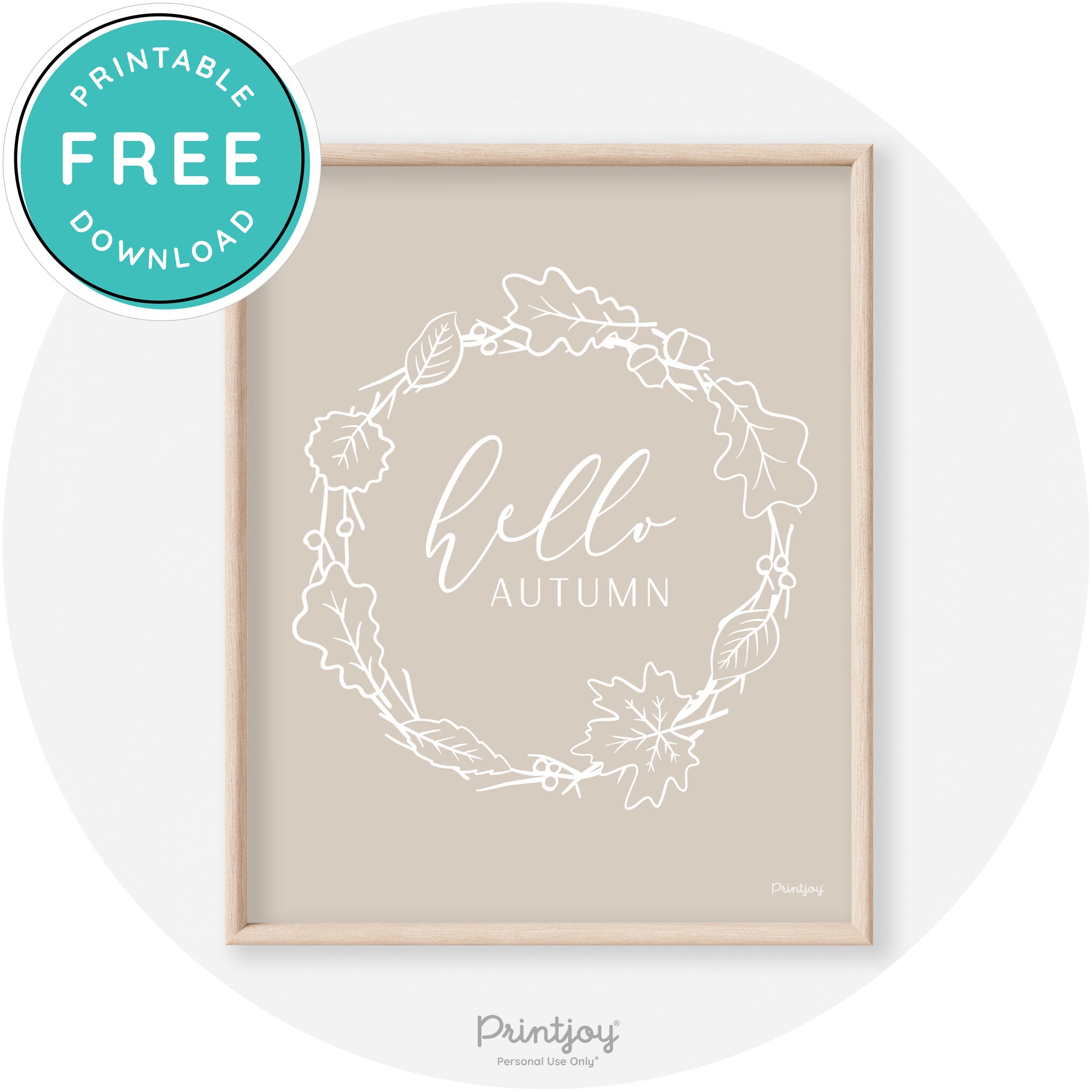 Hello Autumn Fall Wreath Transitional Decor Wall Art Free Printable - Printjoy