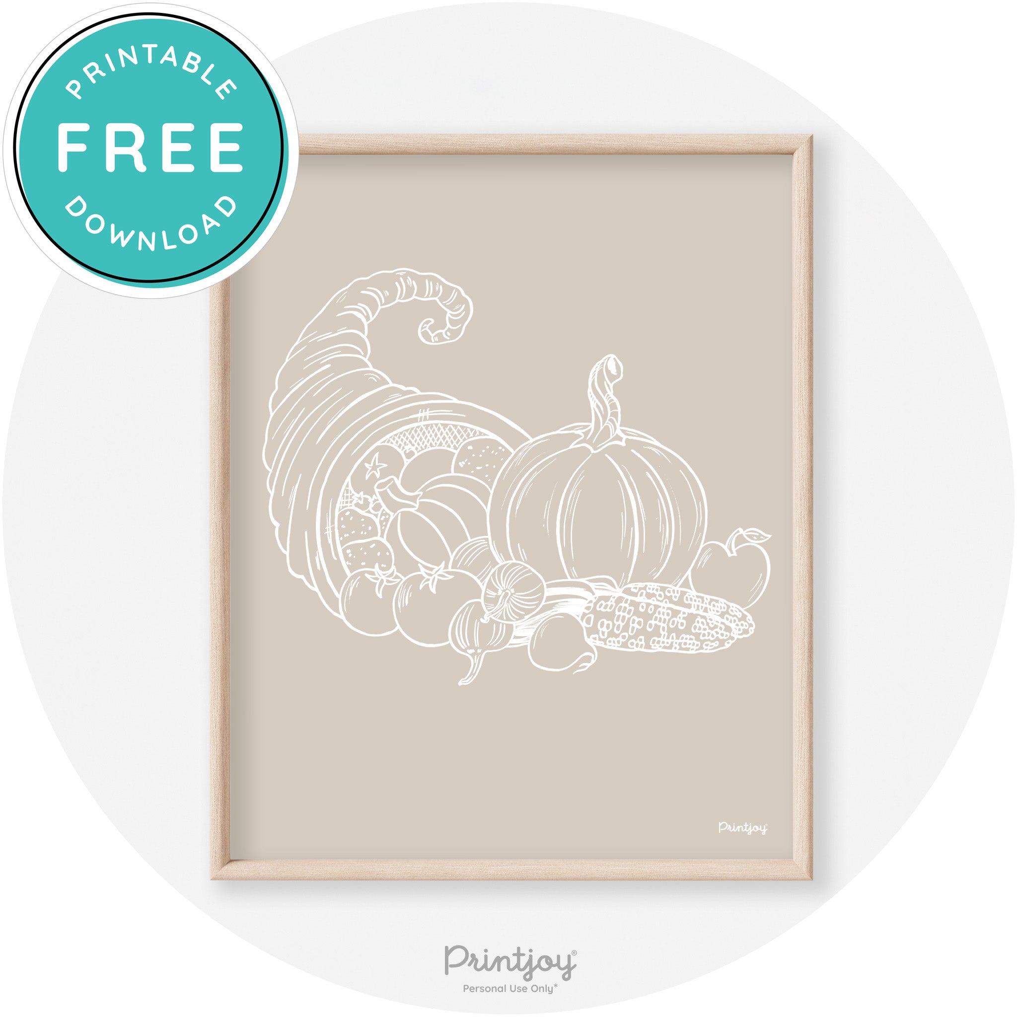 Cornucopia Drawing Thanksgiving Transitional Wall Art Free Printable