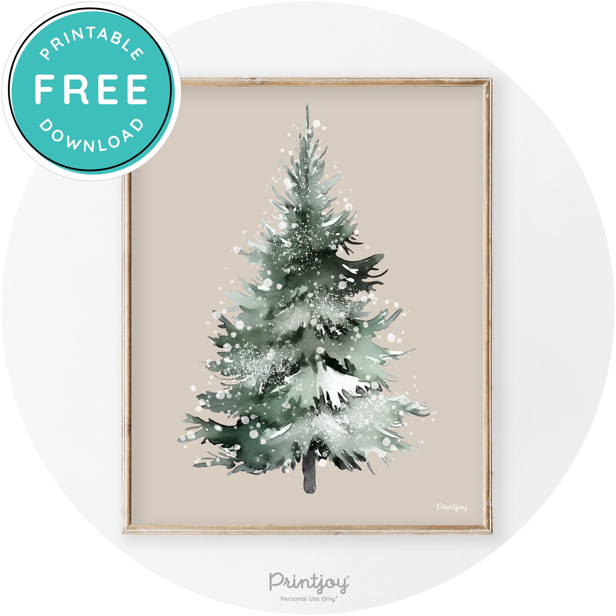 Snowy Christmas Tree Watercolor Transitional Wall Art Free Printable - Printjoy