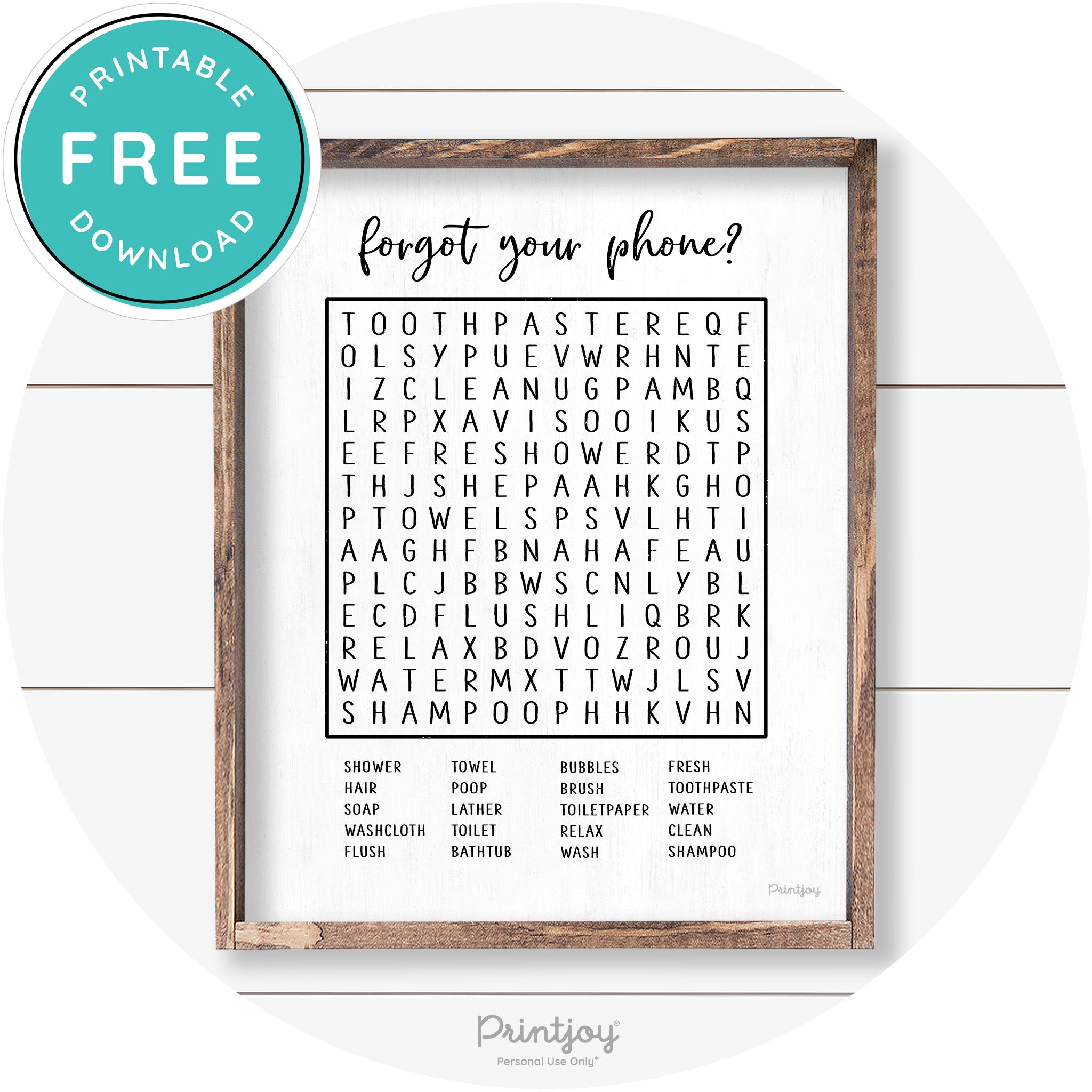 Forgot Your Phone Word Search Funny Bathroom Art Free Printable