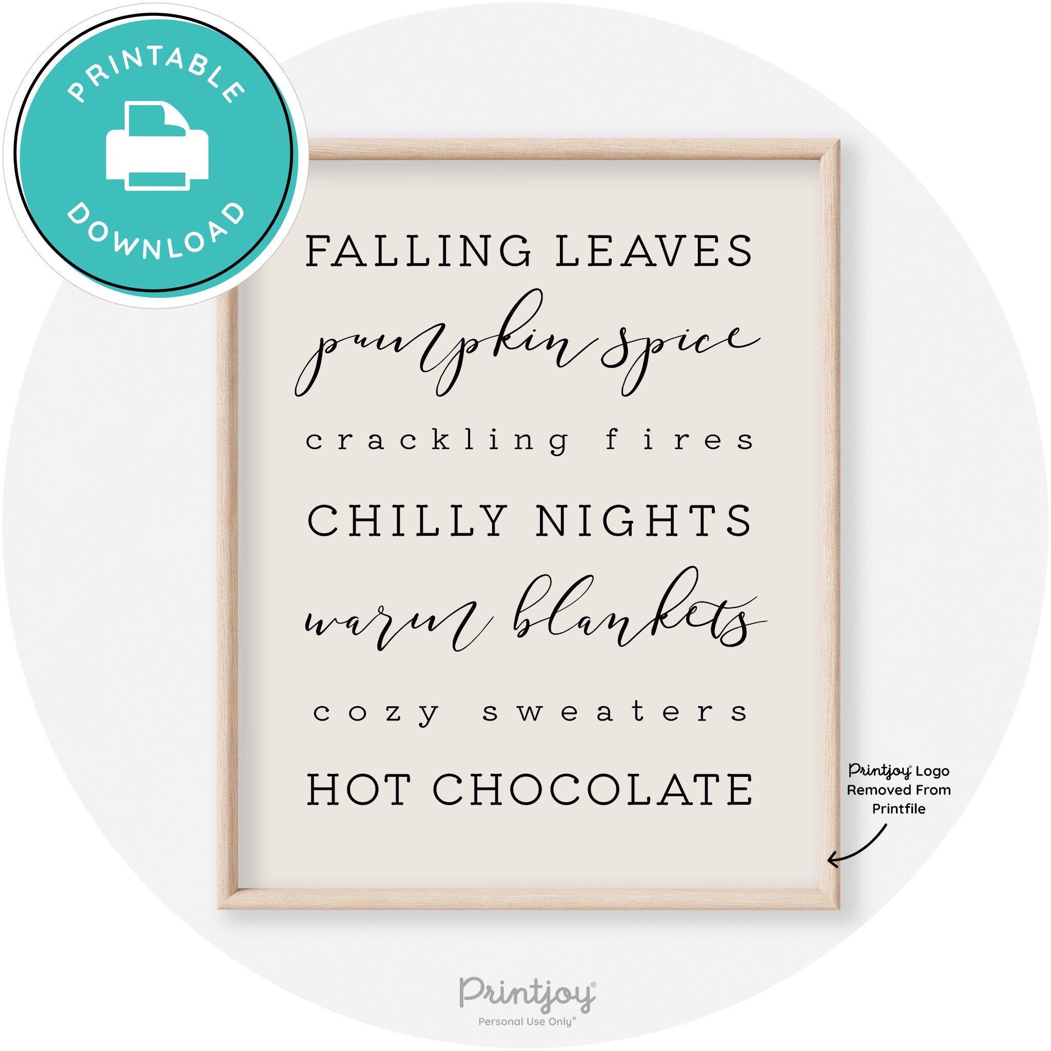 Fall Favorite Things Modern Transitional Decor Wall Art Printable