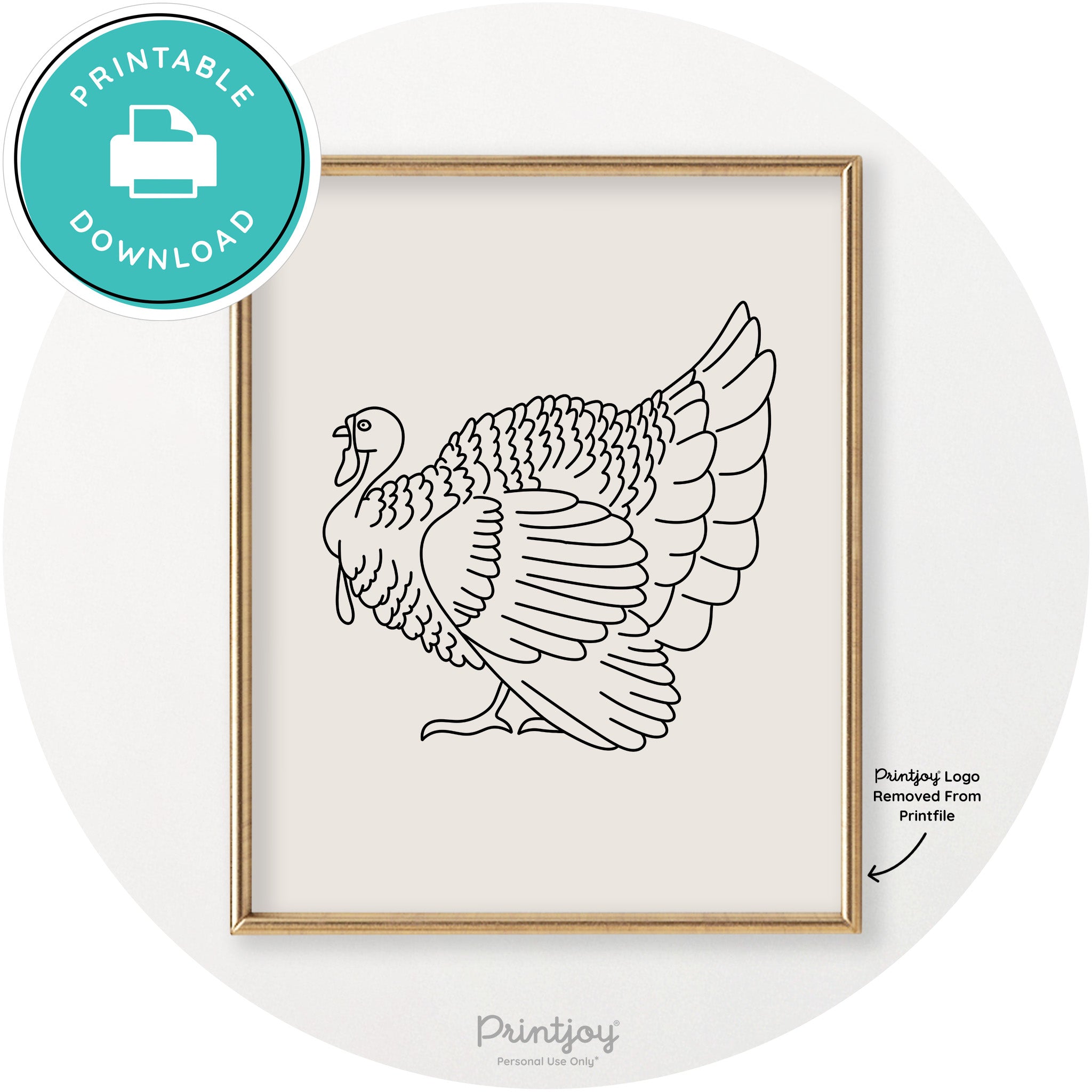Turkey Line Art Thanksgiving Cute Modern Chic Wall Art Printable
