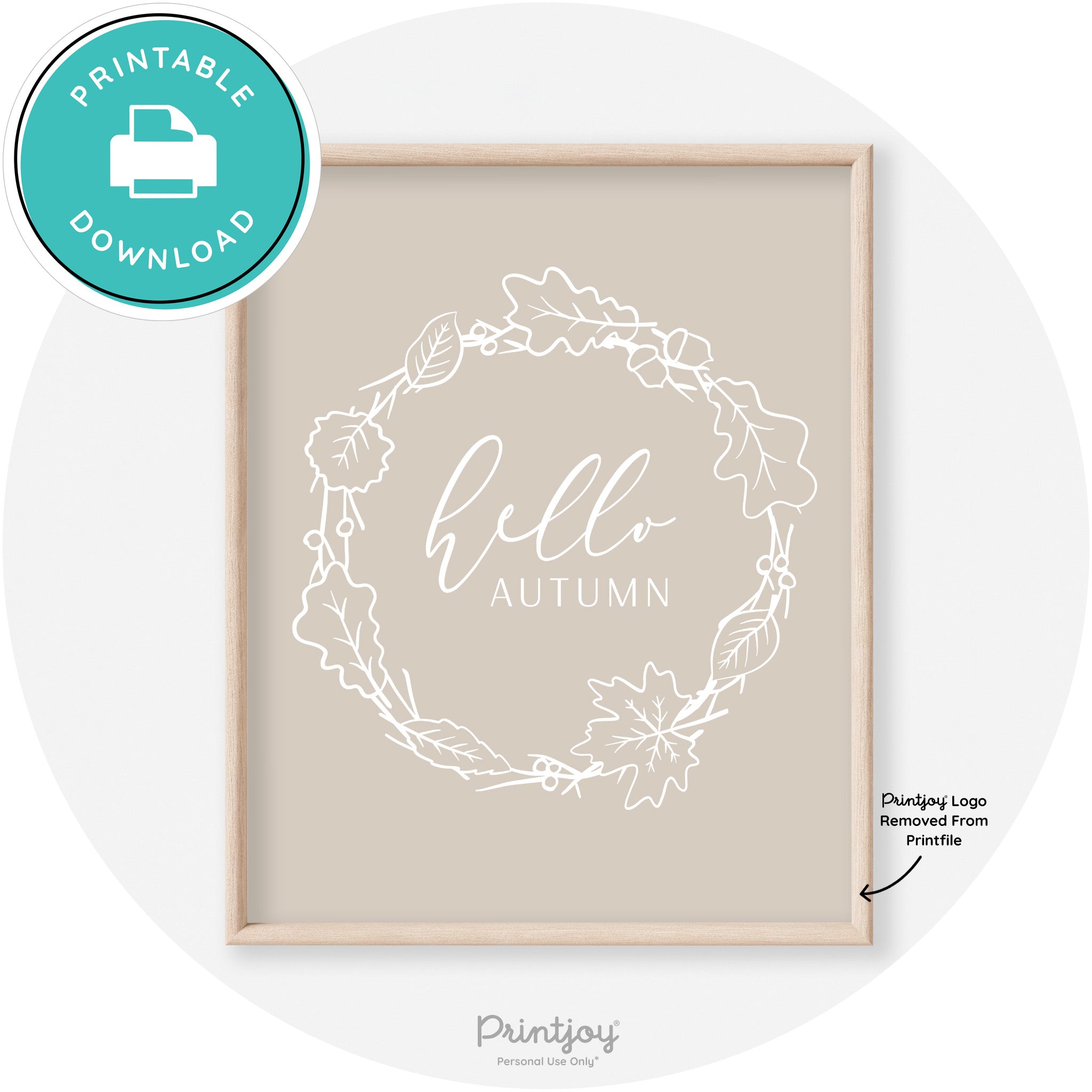 Hello Autumn Fall Wreath Transitional Decor Wall Art Free Printable - Printjoy