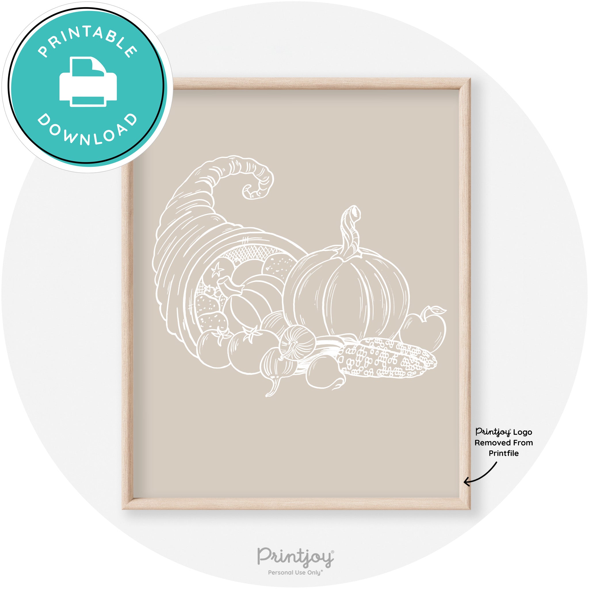 Cornucopia Drawing Thanksgiving Transitional Wall Art Free Printable
