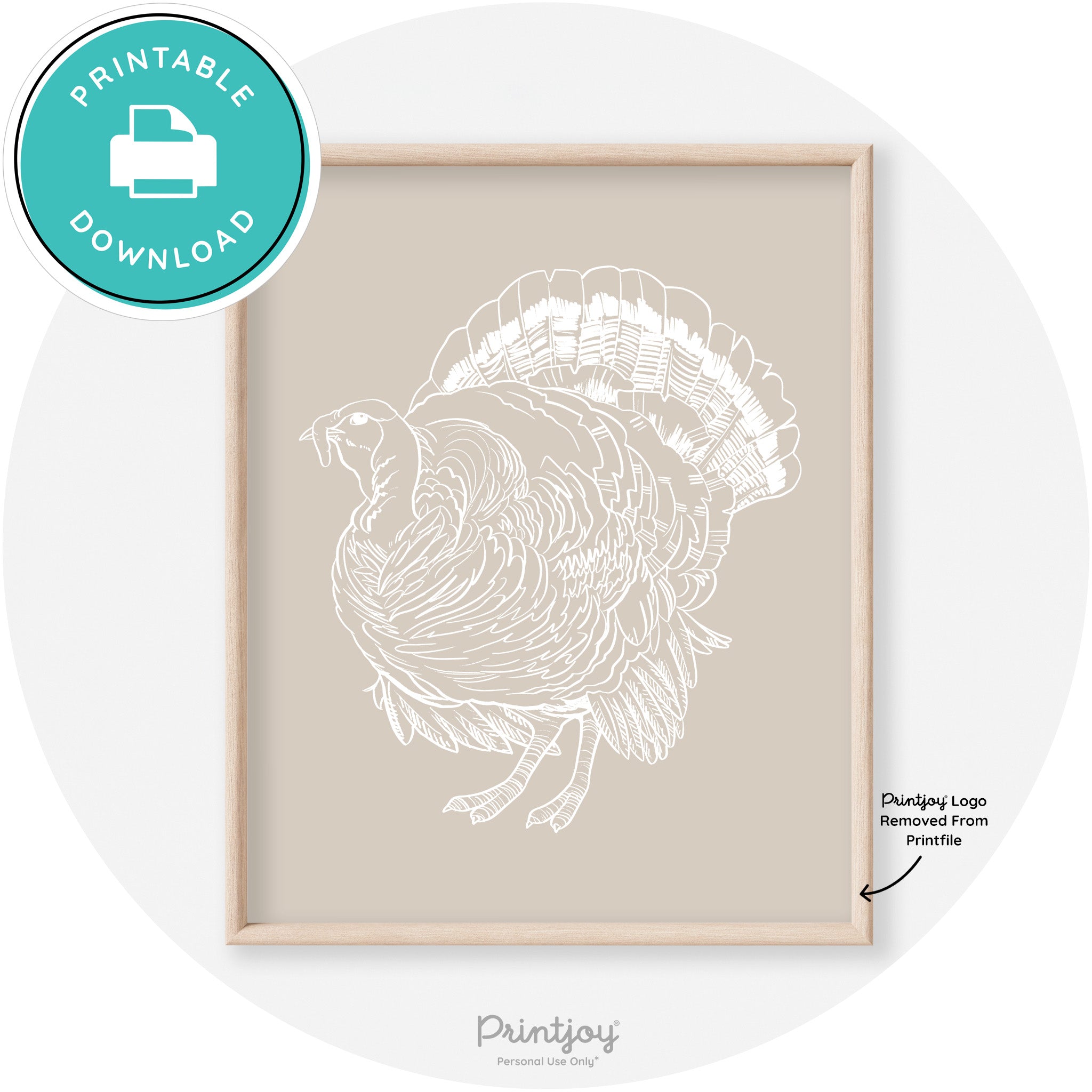 Turkey Drawing Thanksgiving Transitional Wall Art Decor Free Printable