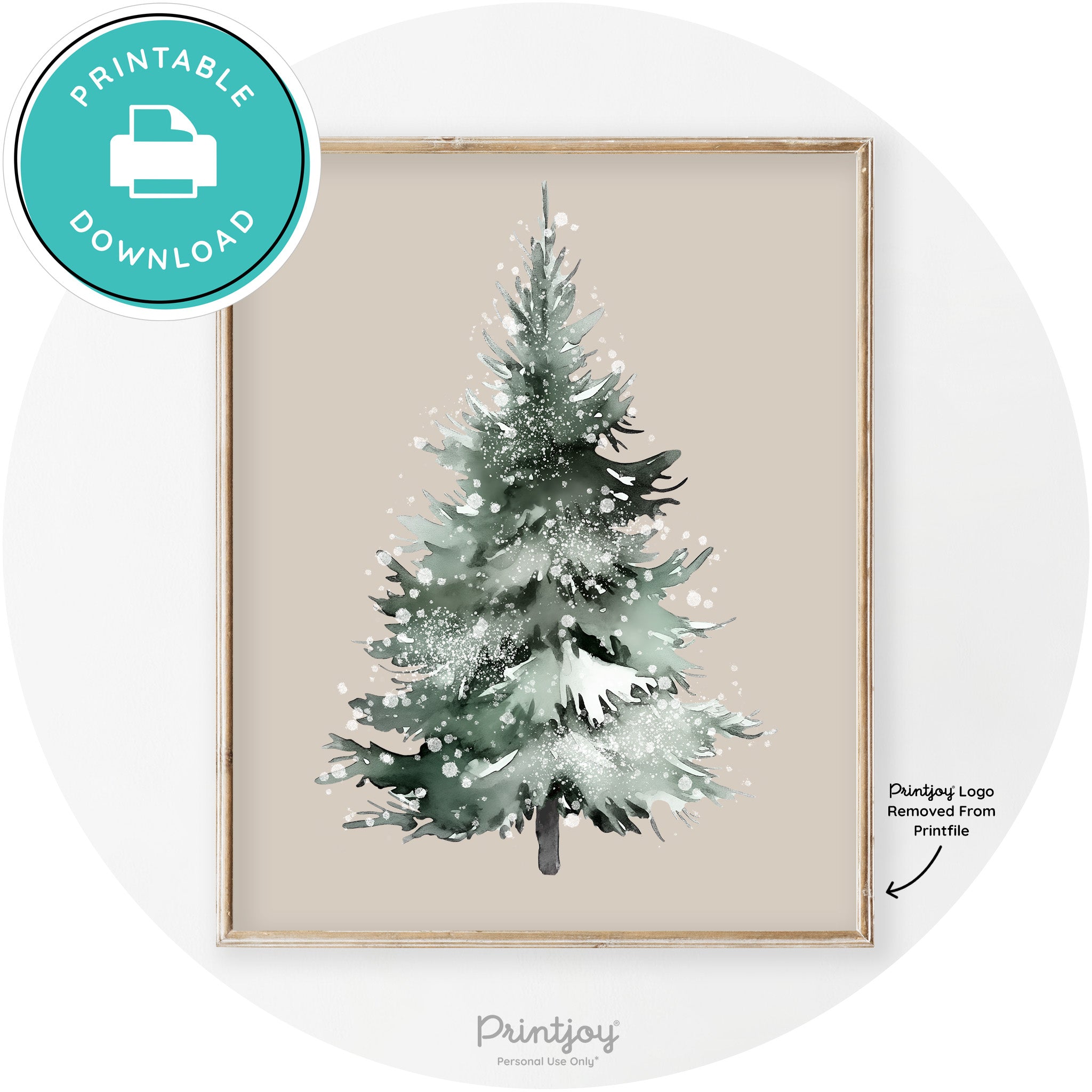Snowy Christmas Tree Watercolor Transitional Wall Art Free Printable - Printjoy