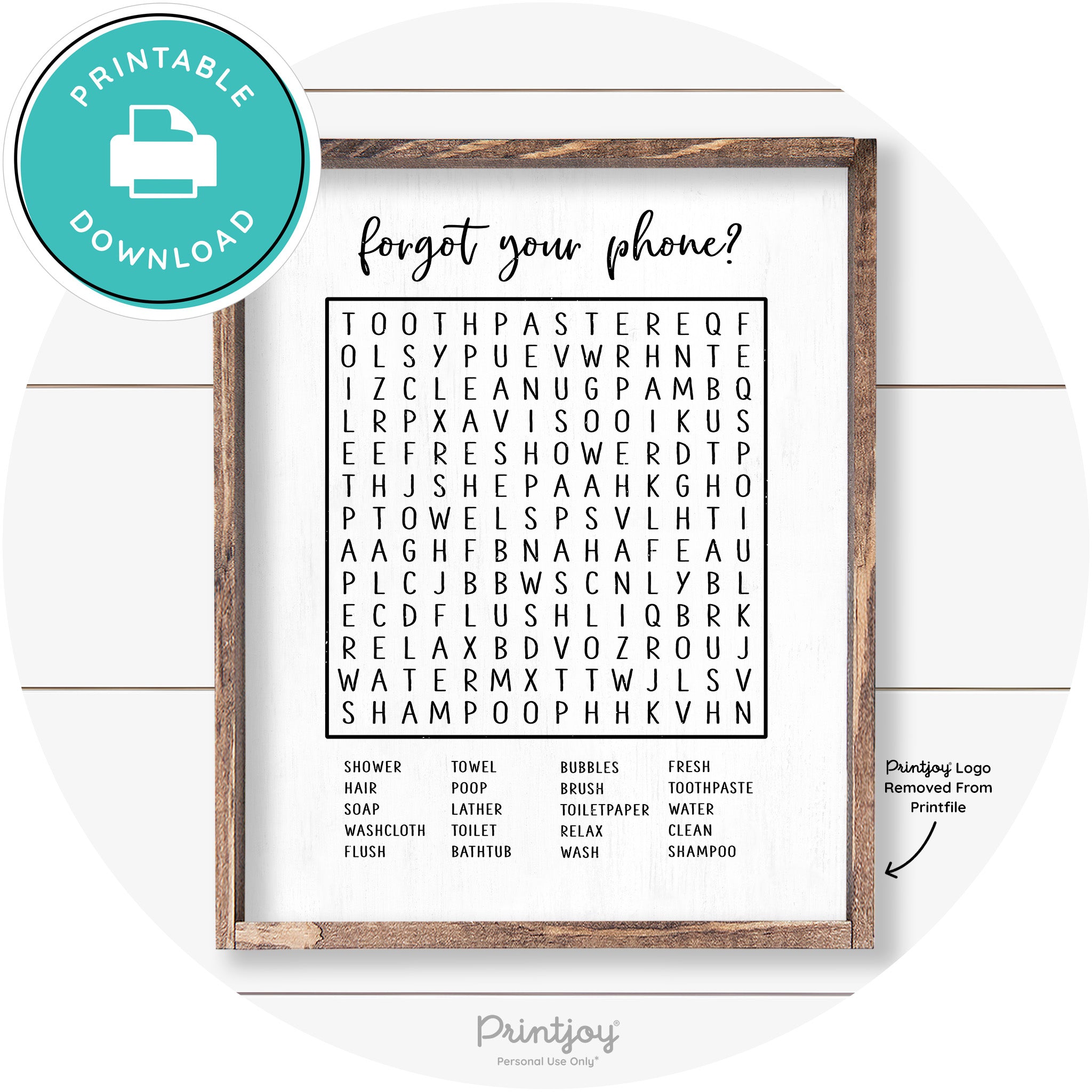 Forgot Your Phone Word Search Funny Bathroom Art Free Printable