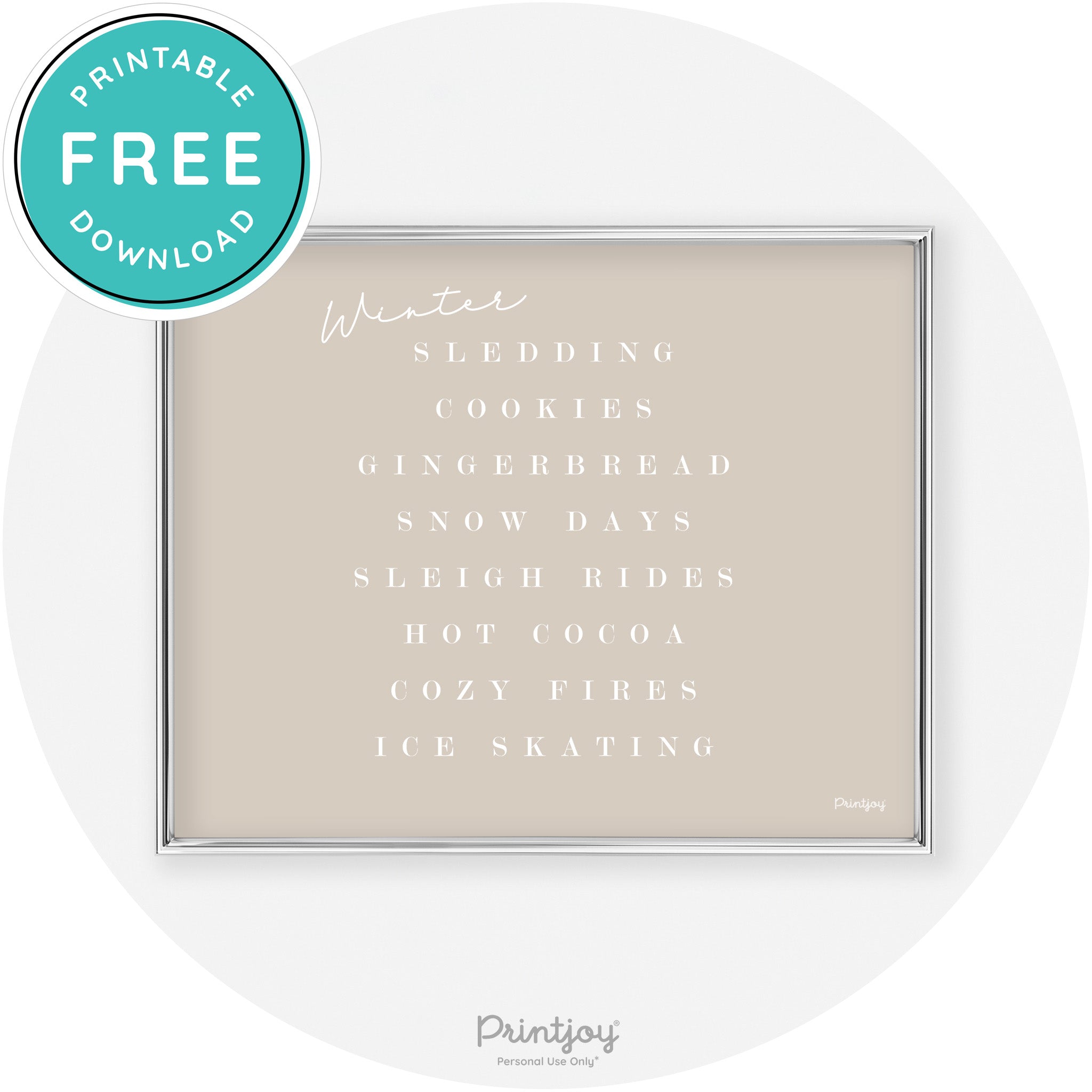 Winter Favorite Things Modern Chic Wall Art Decor Free Printable