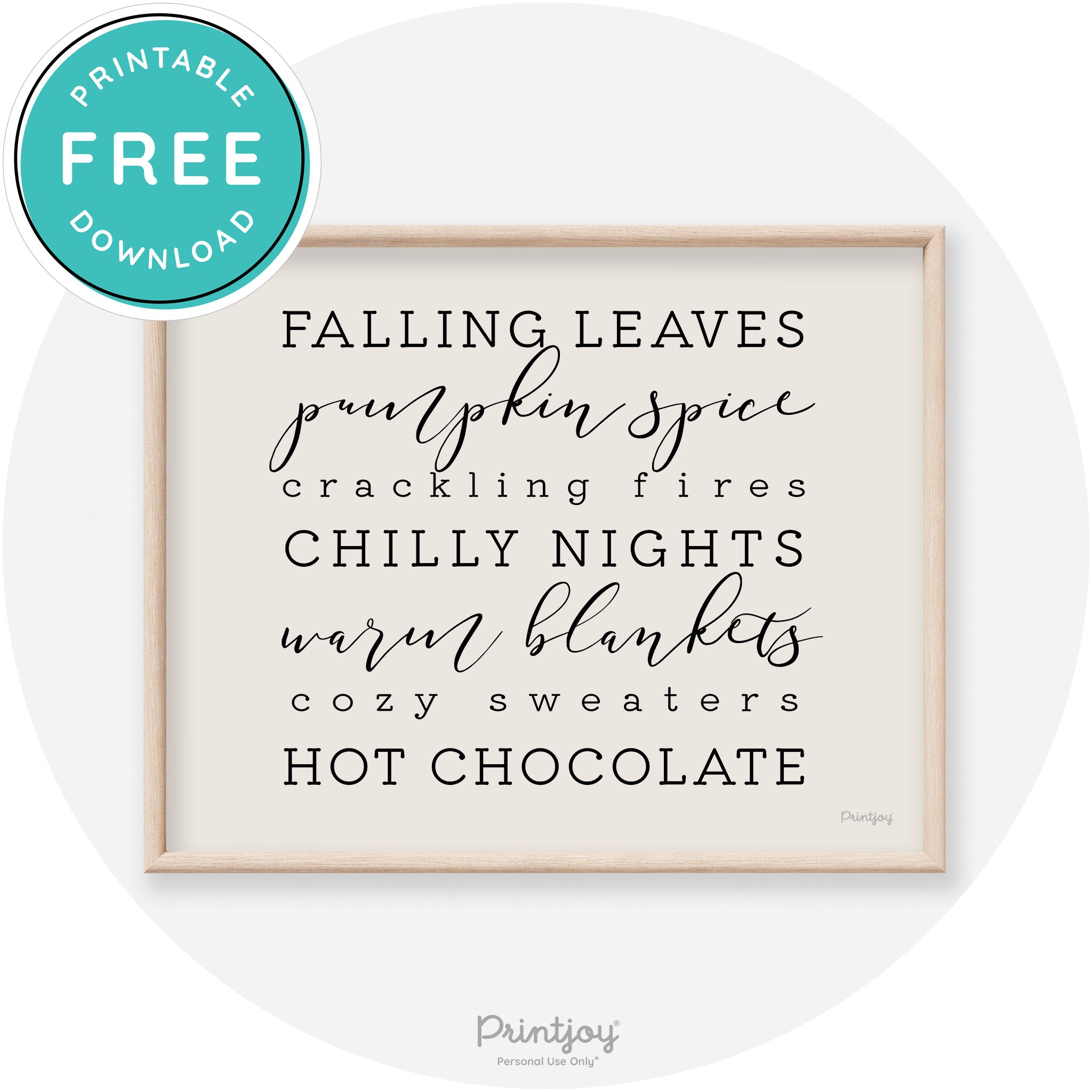 Fall Favorite Things Modern Transitional Decor Wall Art Printable