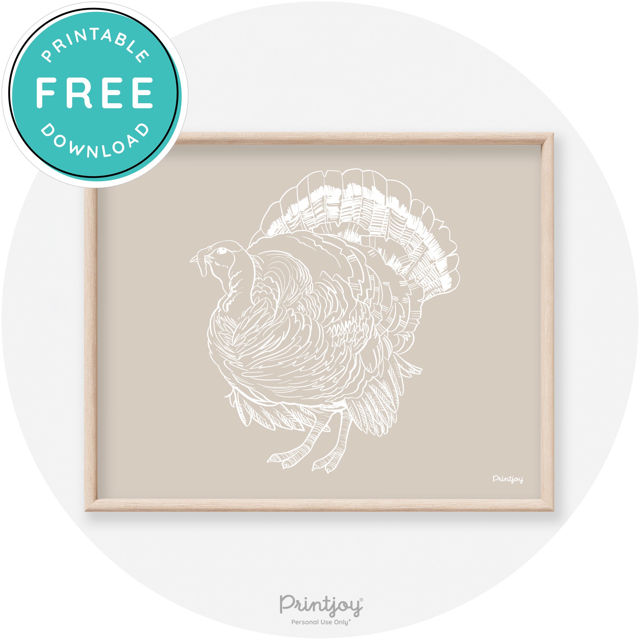 Turkey Drawing Thanksgiving Transitional Wall Art Decor Free Printable
