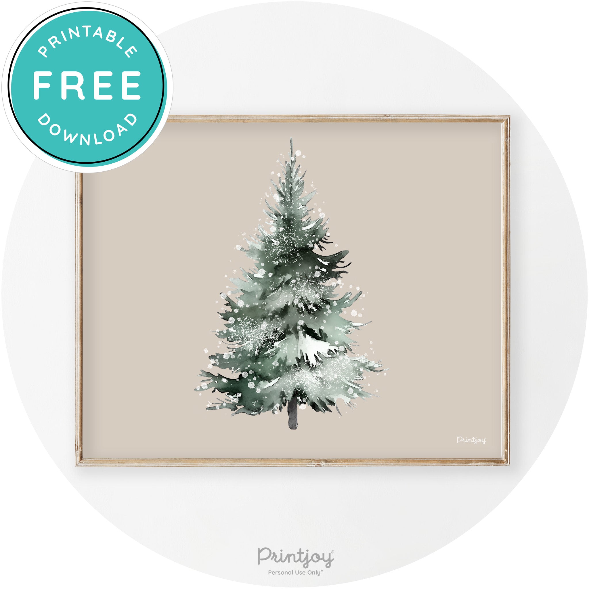 Snowy Christmas Tree Watercolor Transitional Wall Art Free Printable - Printjoy