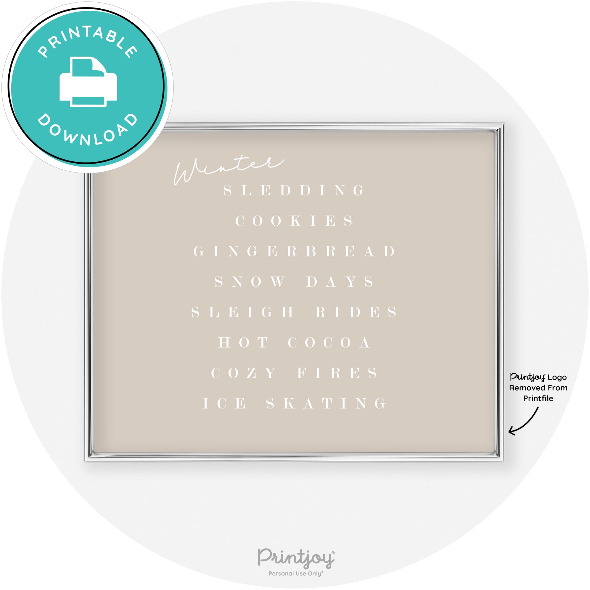 Winter Favorite Things Modern Chic Wall Art Decor Free Printable