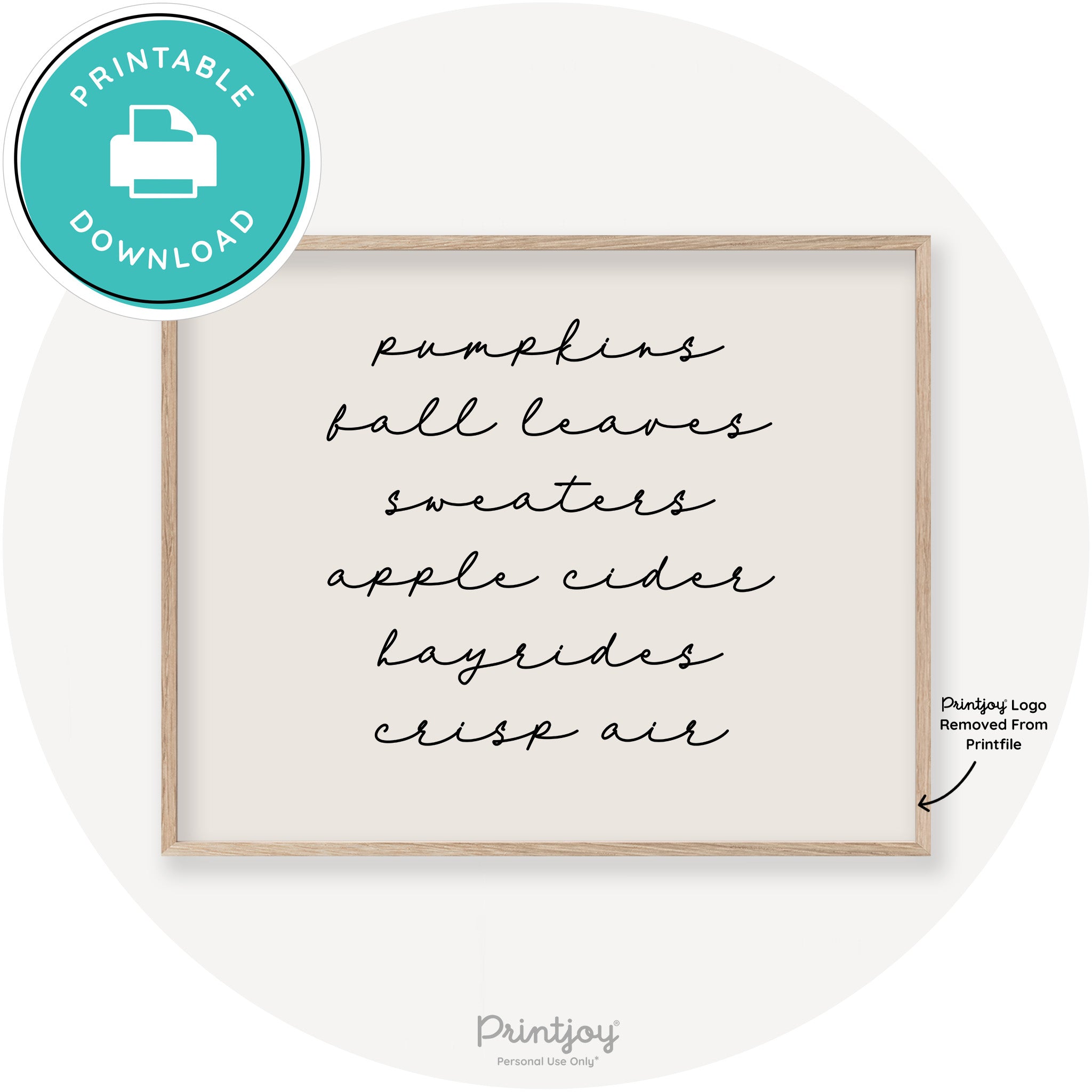 Fall Favorite Things Cute Modern Chic Decor Wall Art Printable