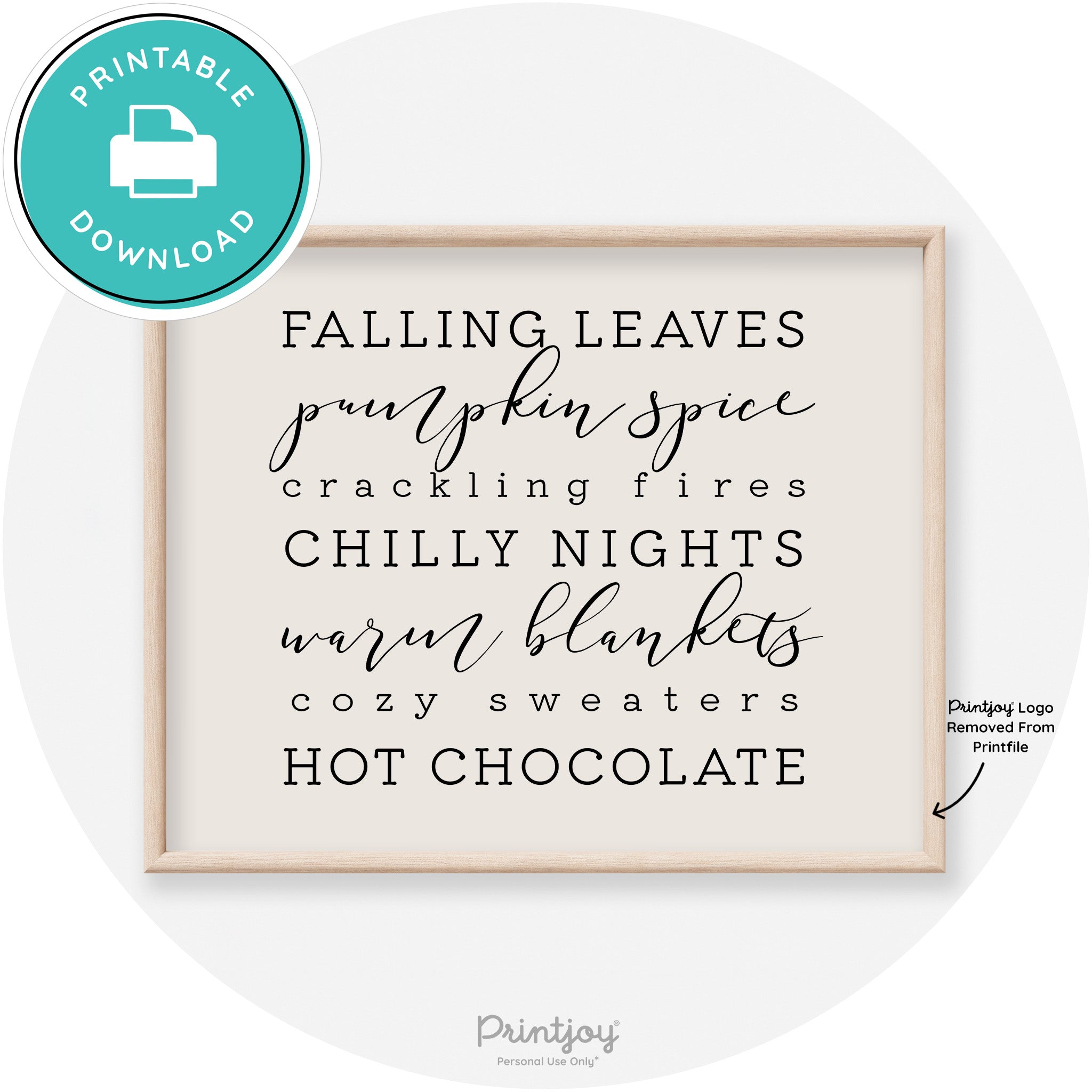 Fall Favorite Things Modern Transitional Decor Wall Art Printable