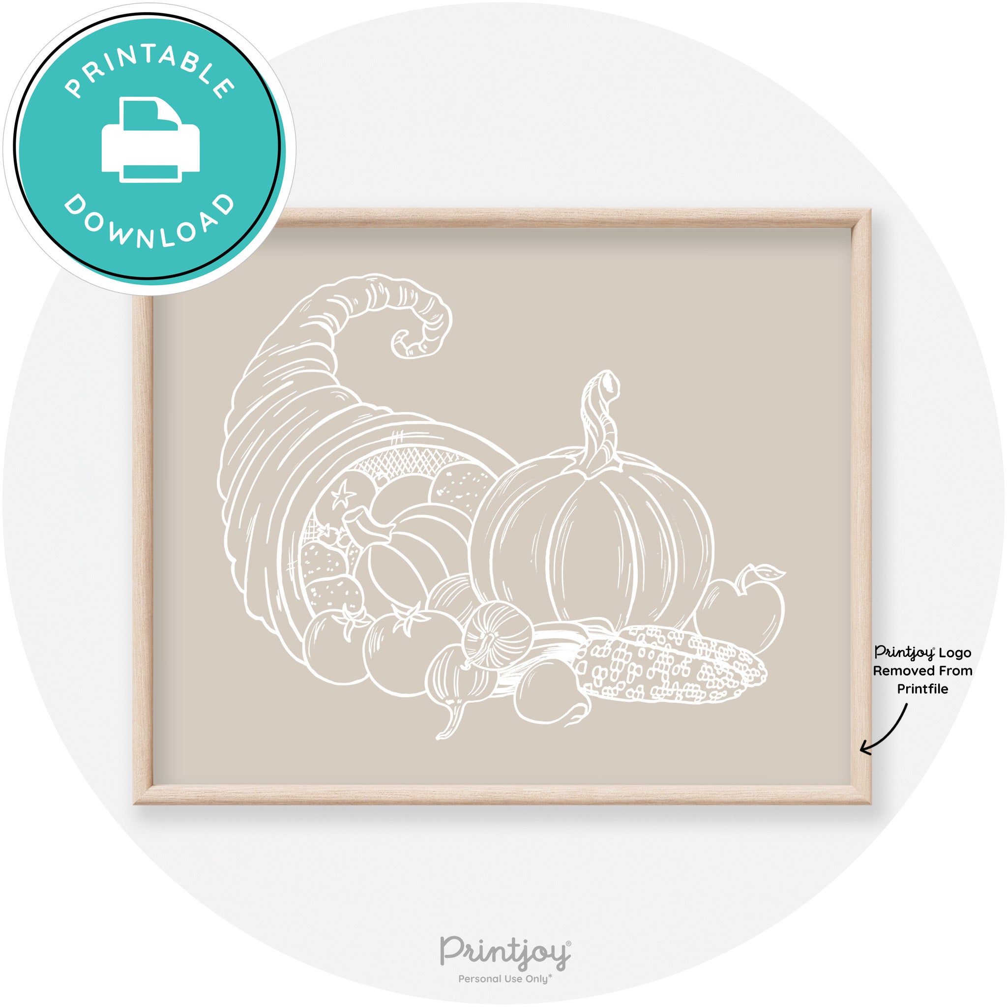 Cornucopia Drawing Thanksgiving Transitional Wall Art Free Printable