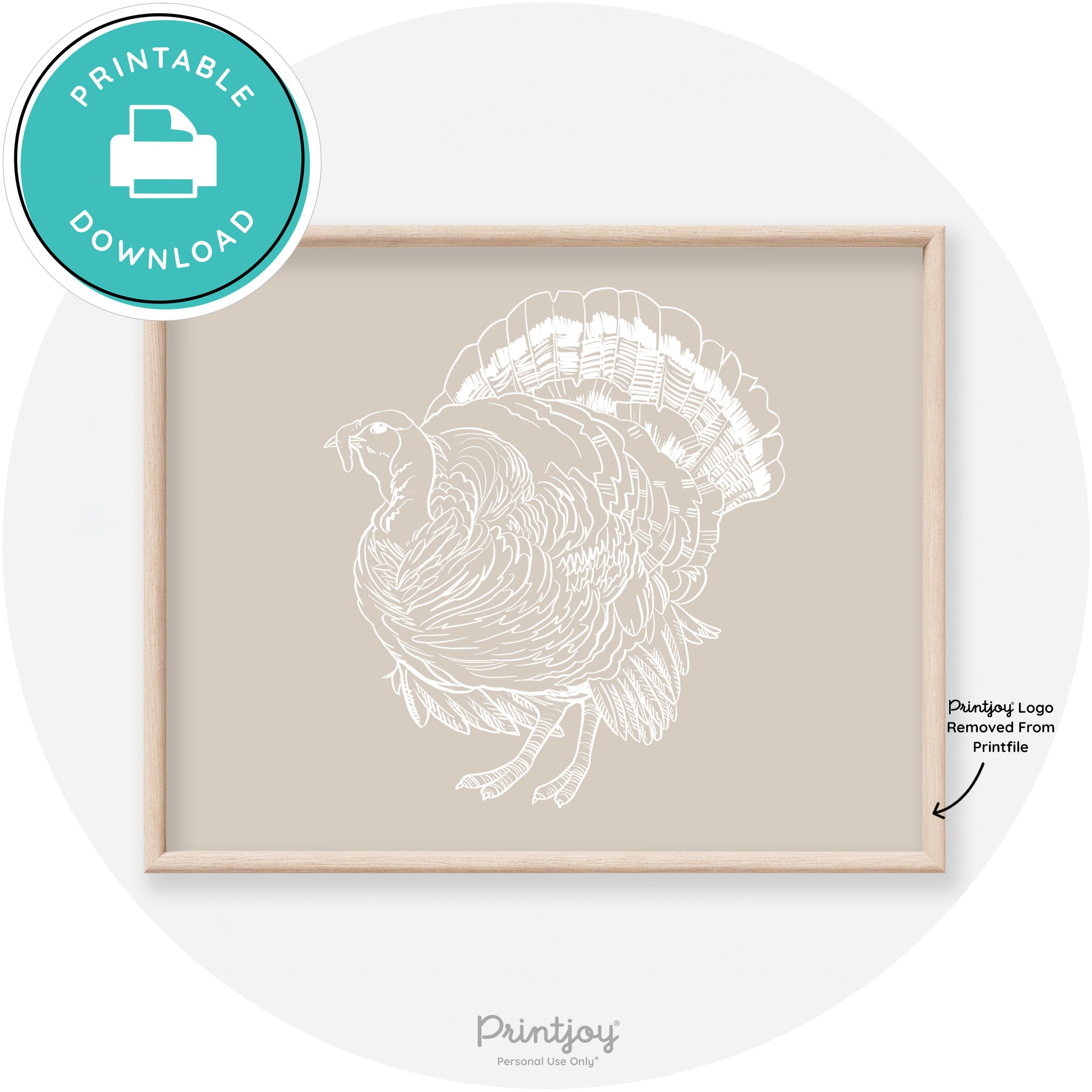 Turkey Drawing Thanksgiving Transitional Wall Art Decor Free Printable