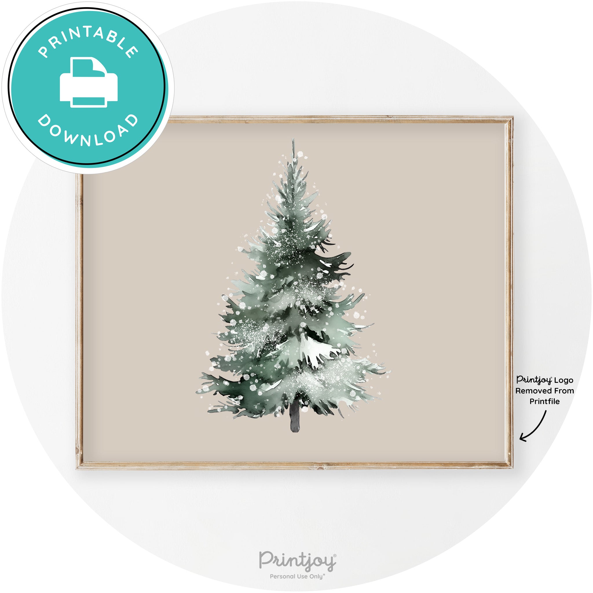 Snowy Christmas Tree Watercolor Transitional Wall Art Free Printable - Printjoy