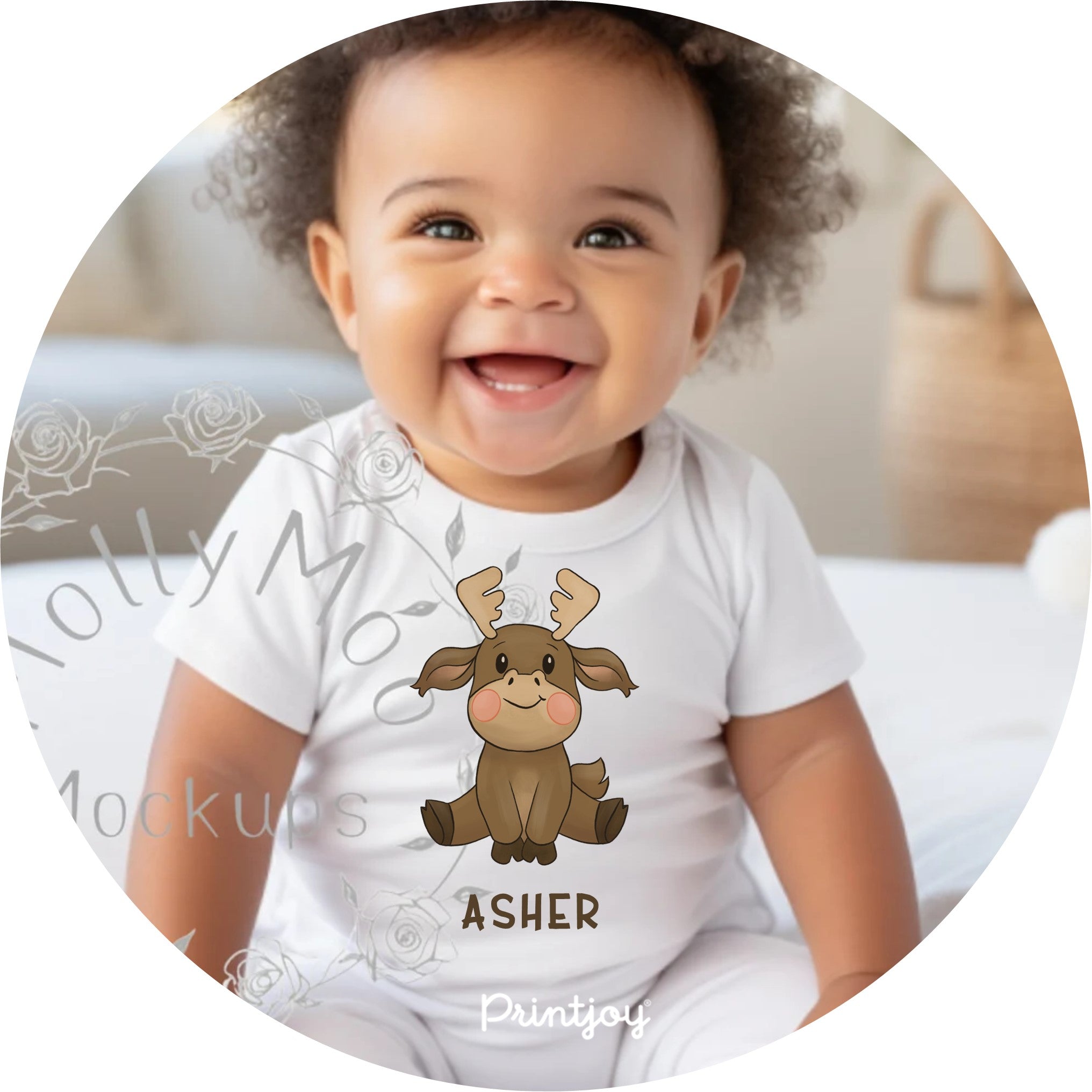 Baby Boy Woodland Friends Personalized Cartoon Moose Onesie - Printjoy