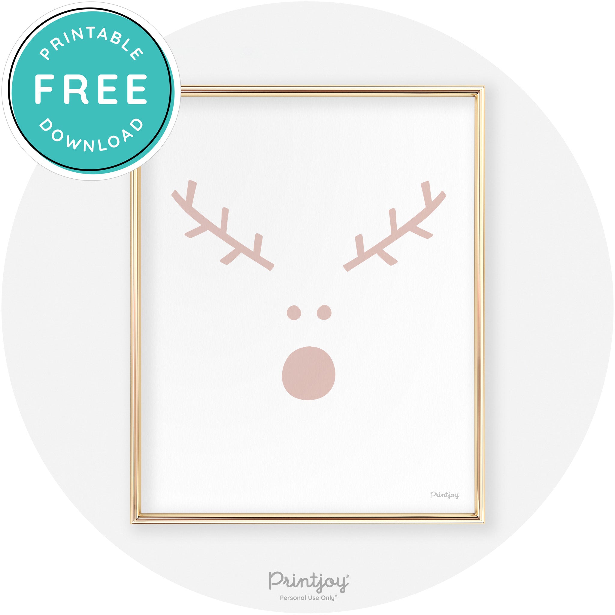 Simple Rudolph Reindeer Face Cute Chic Wall Art Free Printable