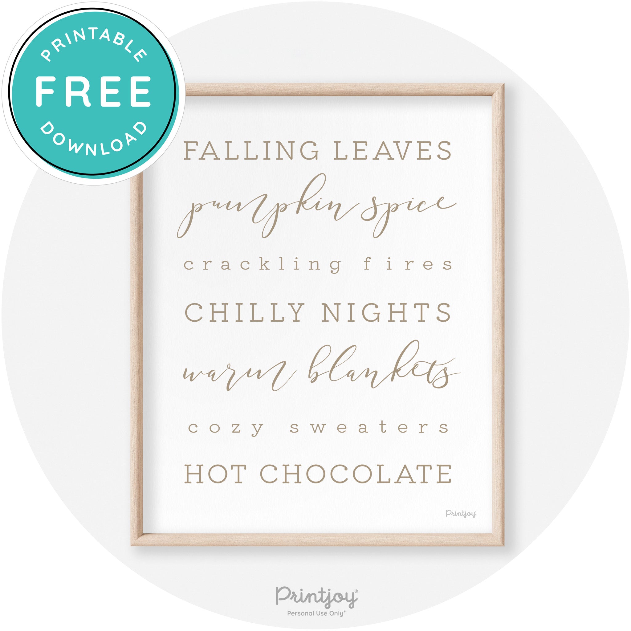 Fall Favorite Things Modern Transitional Decor Wall Art Printable