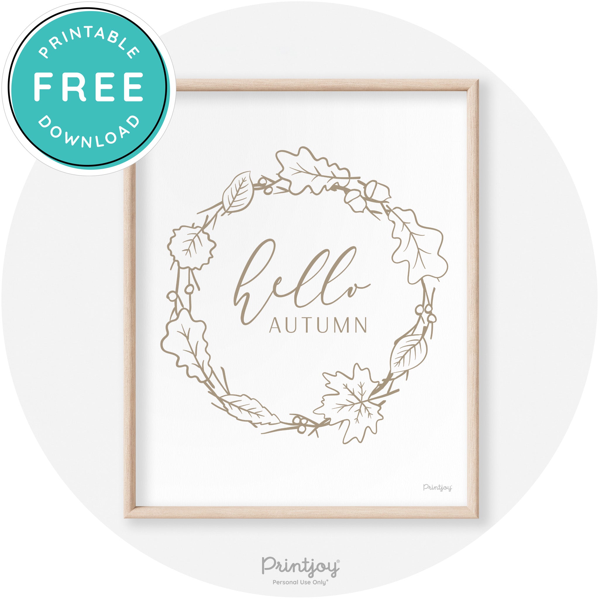 Hello Autumn Fall Wreath Transitional Decor Wall Art Free Printable - Printjoy