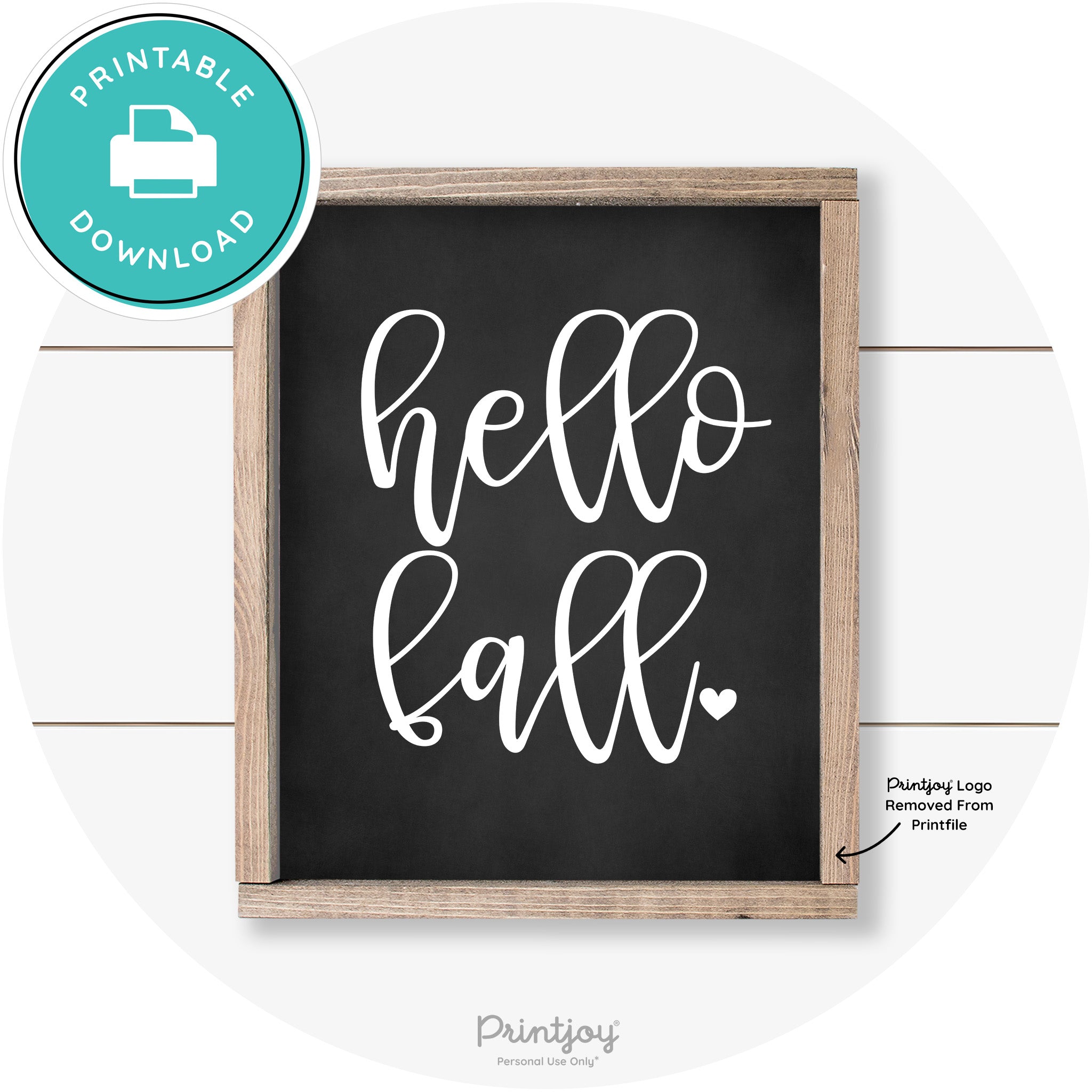 Hello Fall Heart Cute Cursive Farmhouse Wall Art Decor Free Printable
